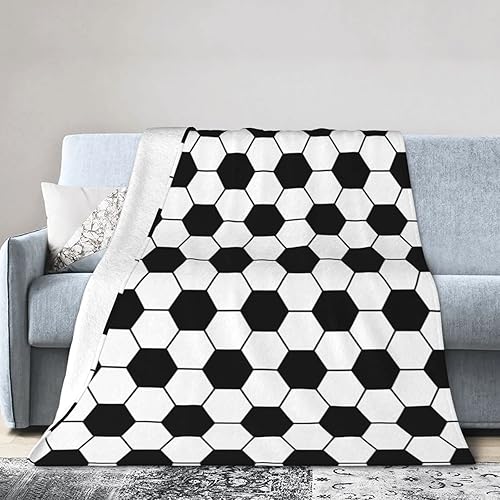 Miniatura 7 de Manta con estampado de fútbol en blanco y negro, manta de franela de forro polar ultra suave para sofá, cama, 80 x 60 pulgadas