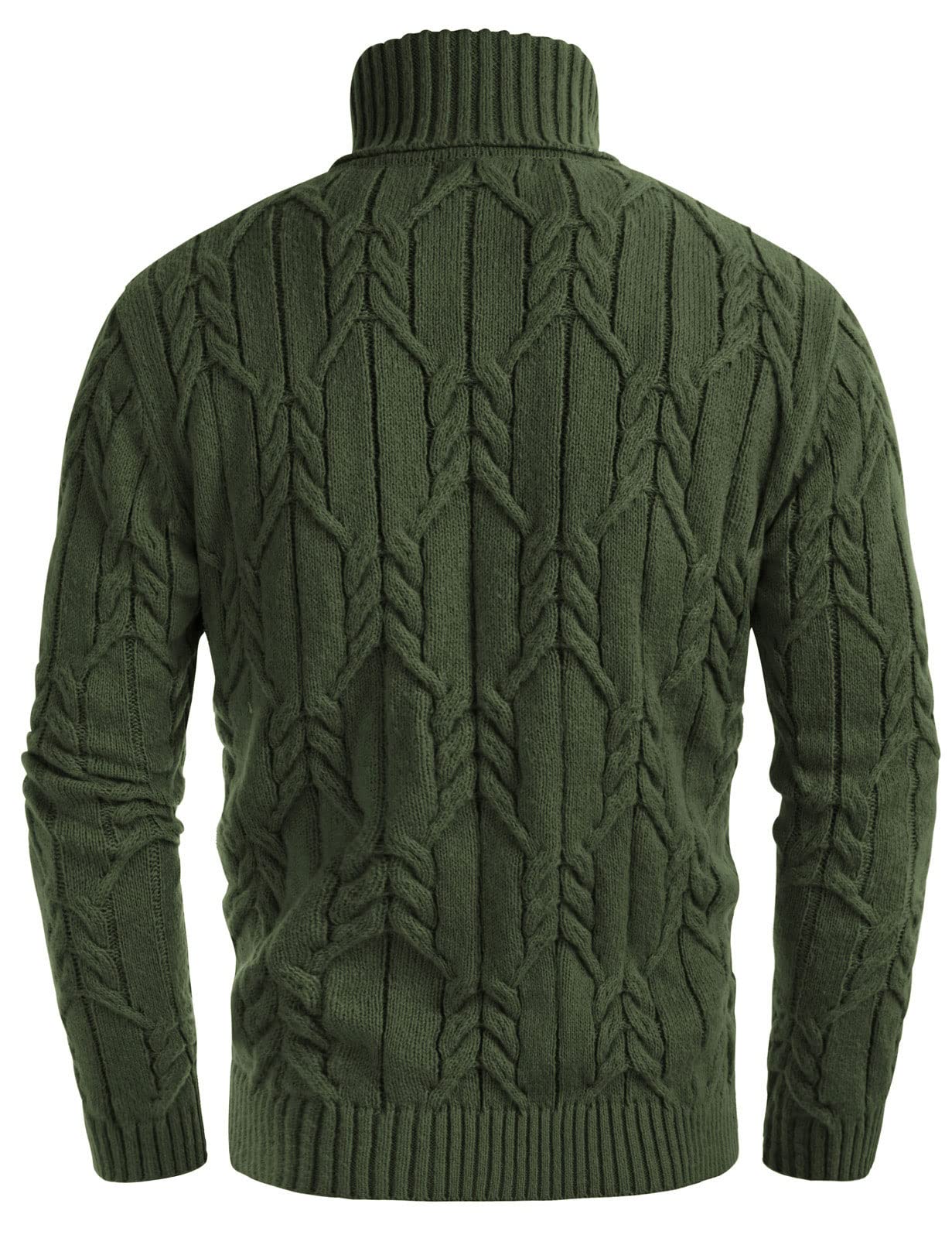 GRACE KARIN Suéter de punto torcido de color sólido de manga larga suéter de punto trenzado de cuello alto de los hombres, Verde ejército, XX-Large