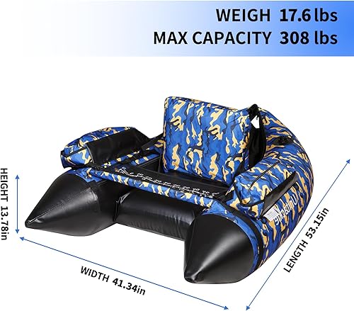 Miniatura 2 de Flotador inflable de pesca, tubo de flotador plegable manual para adultos con pala, bomba de aire manual, mochila portátil, peso máximo de 300