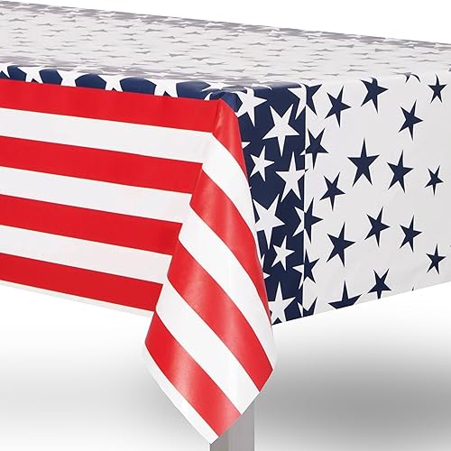 Unique Mantel rectangular de plástico con diseño de estrellas y rayas estadounidenses, 54 x 84 pulgadas, 1 unidad