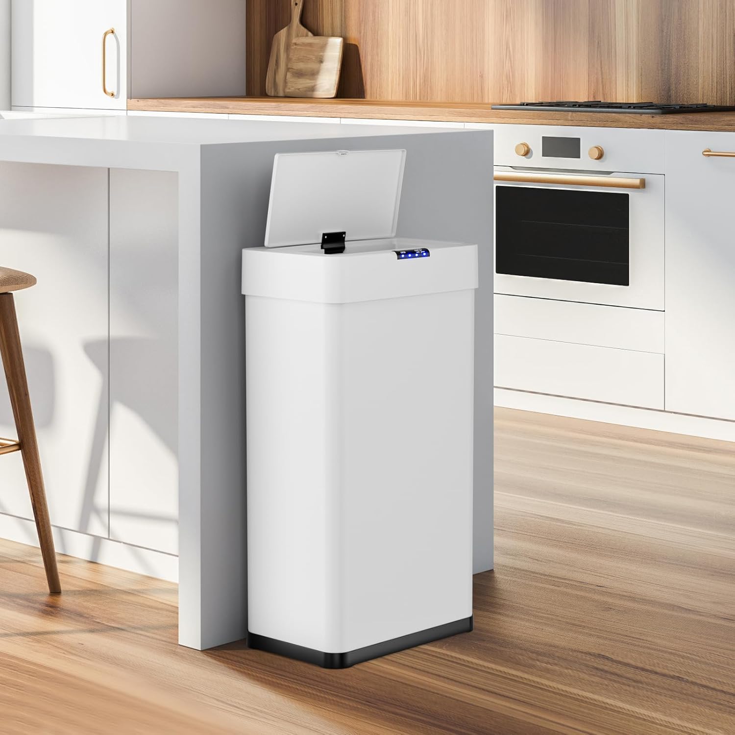 AthLike Sensor Trash Can, Touchless Motion Sensor Trash Bin, Smart Automatic Garbage Can with Soft-Close Lid, Bag Retainer Ring and Display Light,for Kitchen,Living Room Office (White, 21.1 Gal)