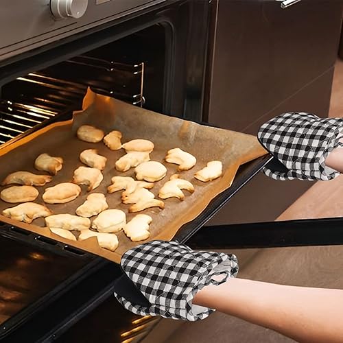 Miniatura 2 de Manoplas de horno de neopreno, paquete de 2 guantes cortos para horno resistentes al calor de 500 grados para proteger las manos con superficies de