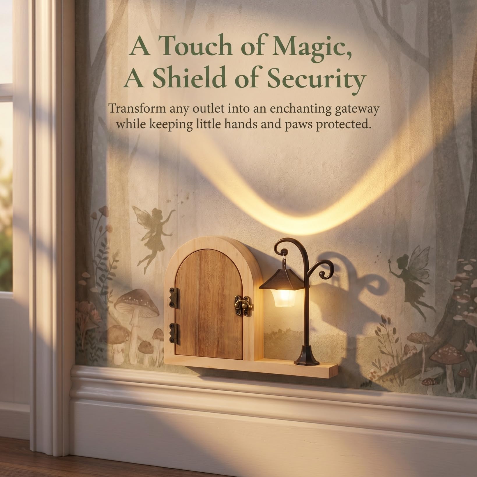 NUOBESTY Fairy Plaque de protection pour prise de porte en bois avec veilleuse lumineuse pour chambre Esthétique Prise électrique Sécurité pour animaux domestiques