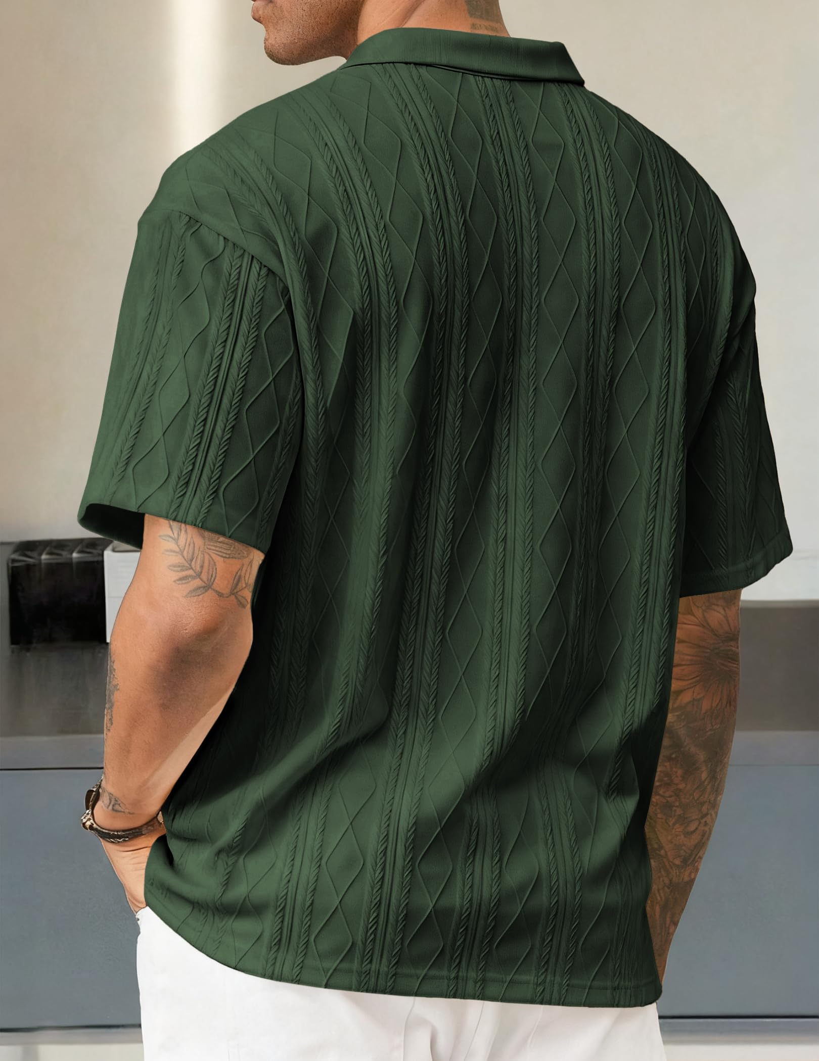 Close-up view of the textured knit fabric on the JMIERR Men's Polo Shirt.