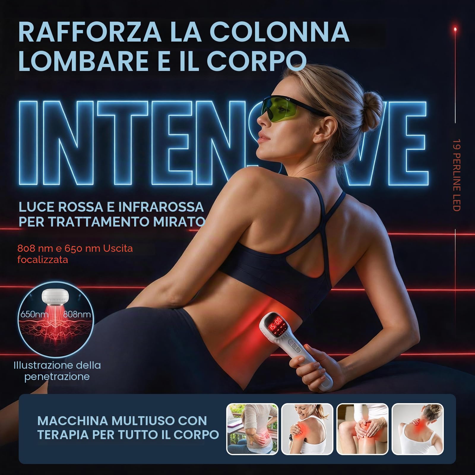 iKeener Luce Terapia Rossa Dispositivo(3x808nm,16x650nm),FDA Approvata Attrezzatura Alleviare Portatile Dolore,Terapia Laser Freddo Apparecchio per Schiena,Viso,Corpo,Muscoli,Ginocchio,Spalla