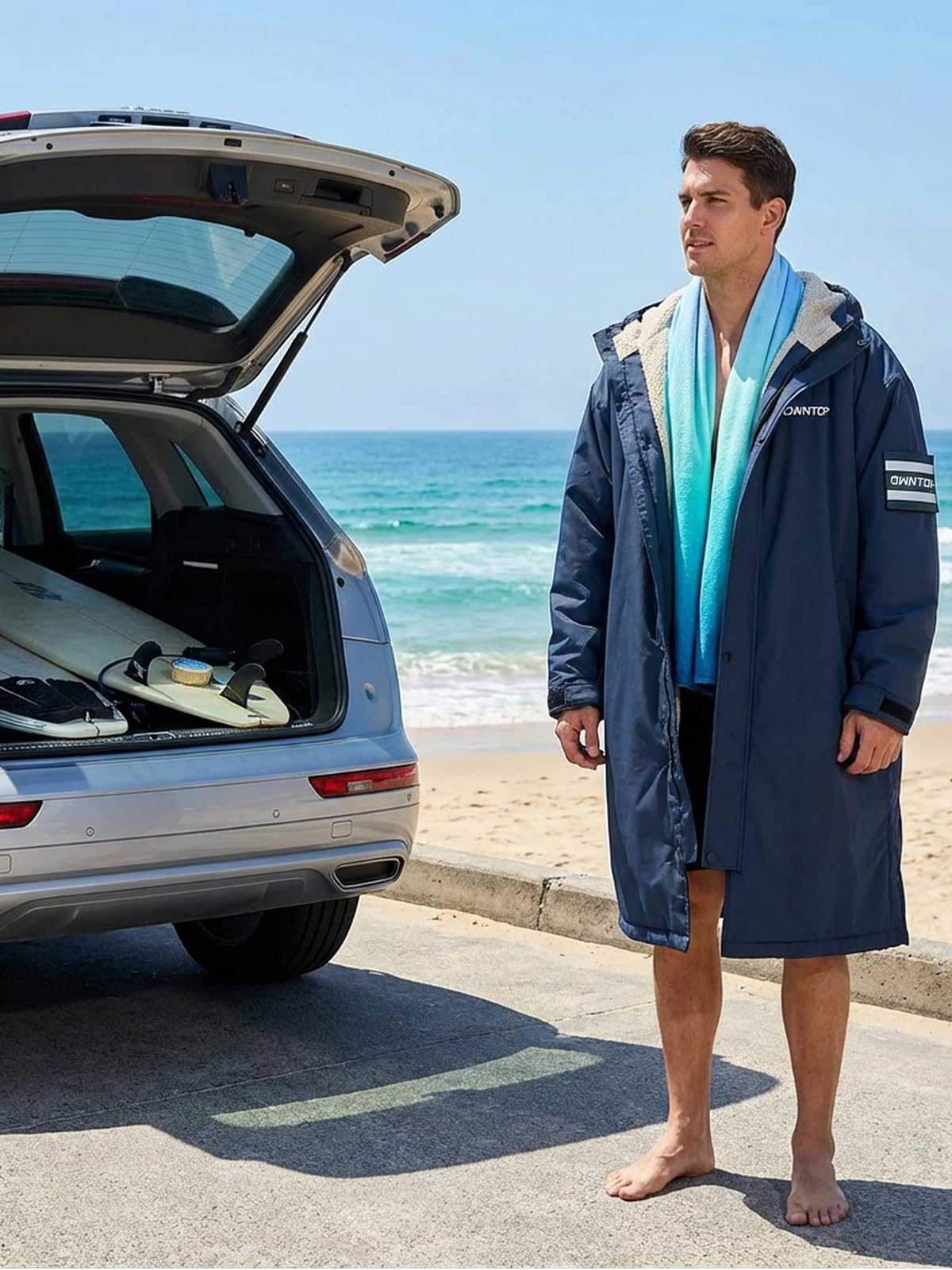 Owntop Wasserdichter Wickelmantel für Damen Herren – Quick-Dry Strand Schwimm Mantel, Winddichter Übergroßer Langarm Mantel mit Kapuze Borg-Fleece-Futter (Unisex für Erwachsene Kinder)