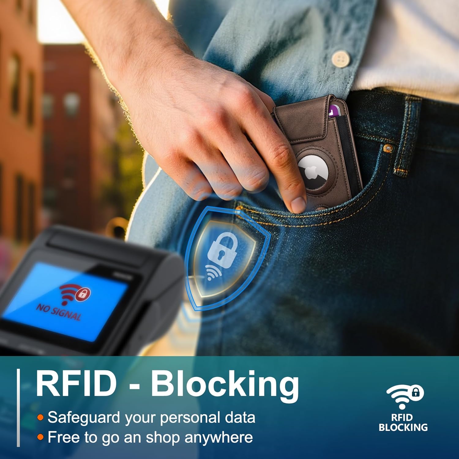 Ultra Slim AirTag Card Holder for Men - RFID Blocking Minimalist Wallet with Magnetic Flap, 0.25" Thin No Bulge Pocket Wallet, Holds 6-8 Cards with ID Window, Gift Boxed - Image 4