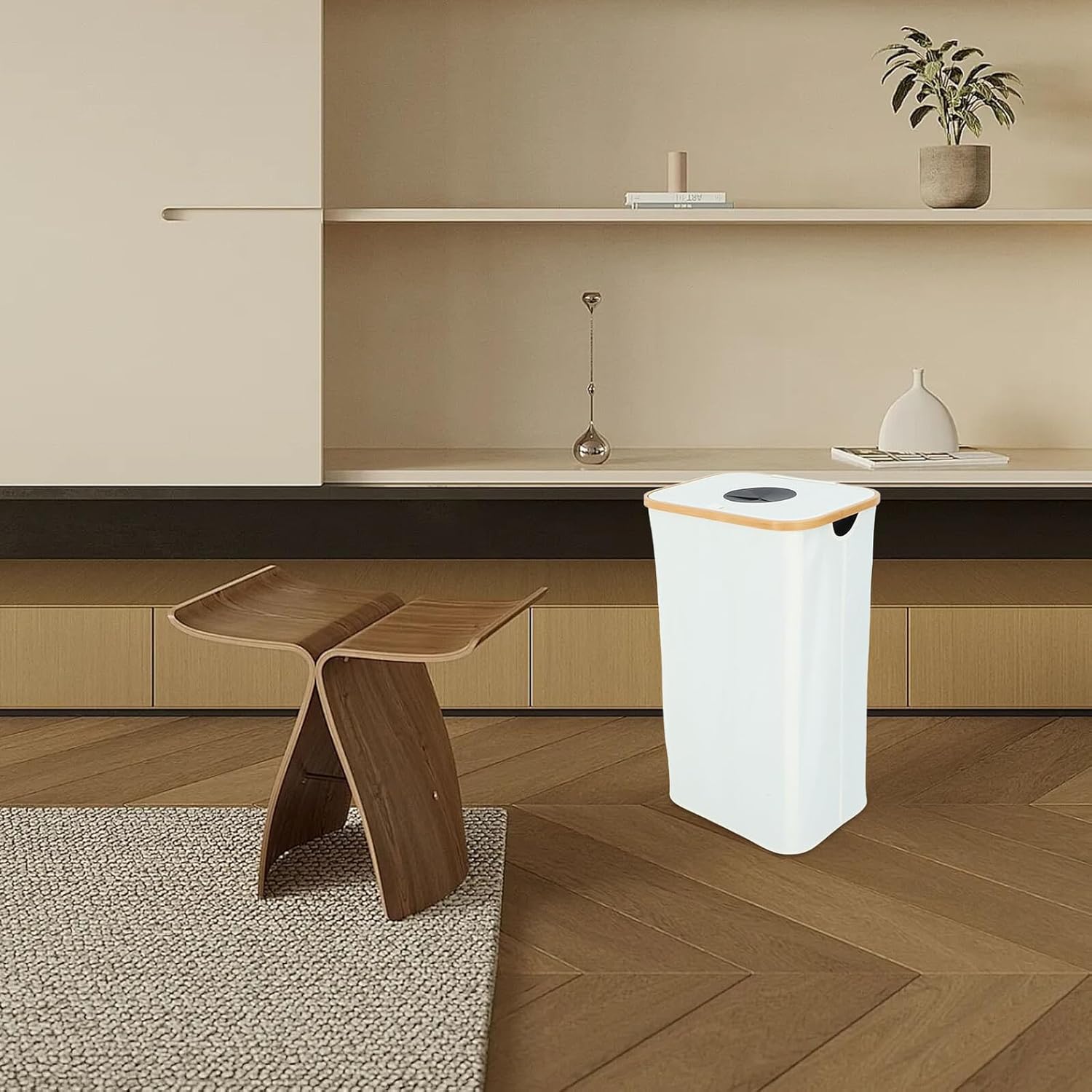 Foldable 105l Bottle Recycling Bin with Frame and Oxford Fabric, Detachable Inner Bag, Beige Lid with Hole, Kitchen and Outdoor Recycling Container