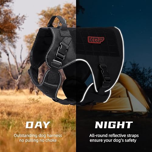 Miniatura 2 de Arnés táctico para perros grandes, medianos y pequeños, sin tirones, chaleco militar Molle con paneles de gancho y bucle, reflectante para mascotas,