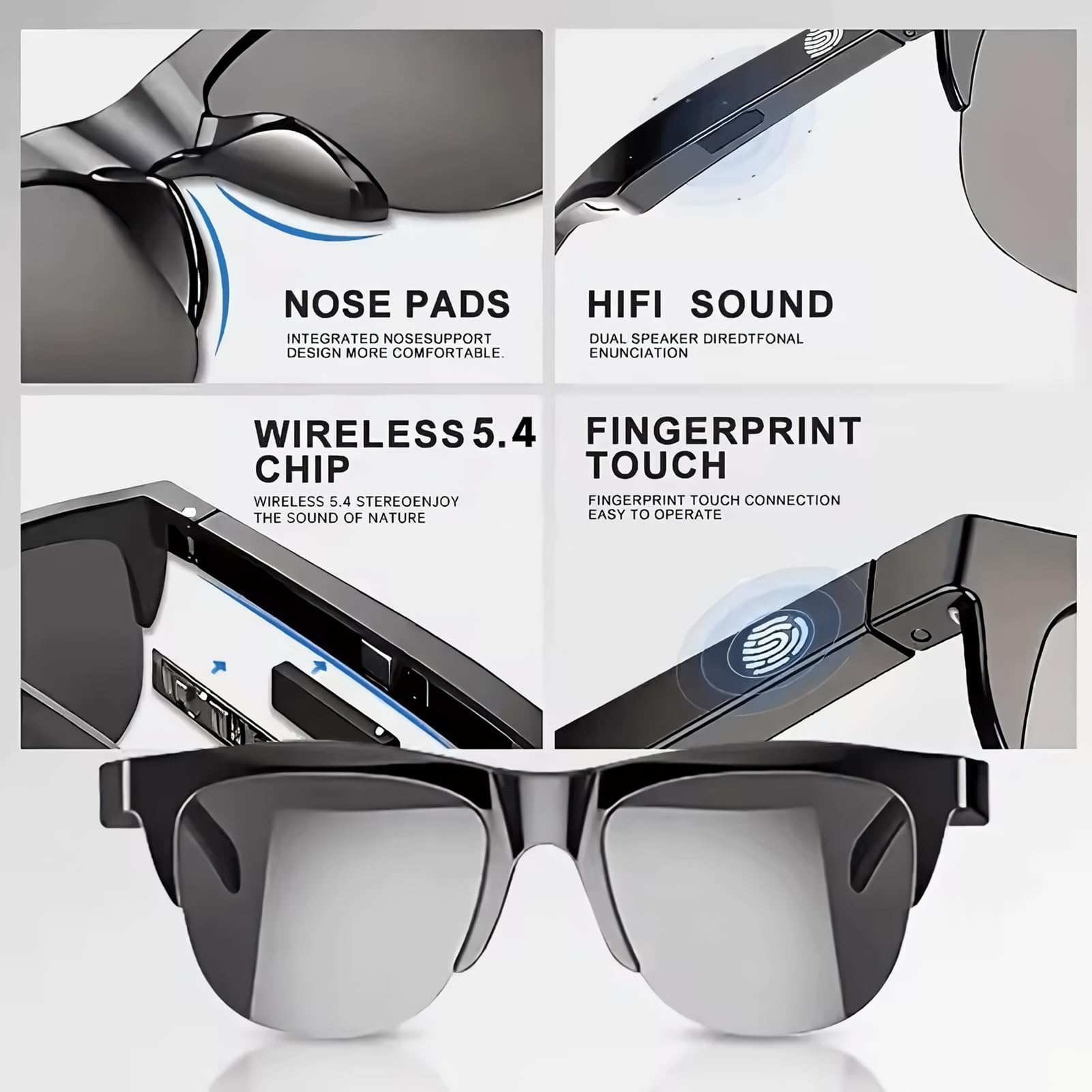 Smart Translator Glasses - AR Language portable Traduction des lunettes | Lunettes de sous-titres en temps réel, dispositif d'interprète vocal, lunettes AI pour la communication multilingue, les voyag