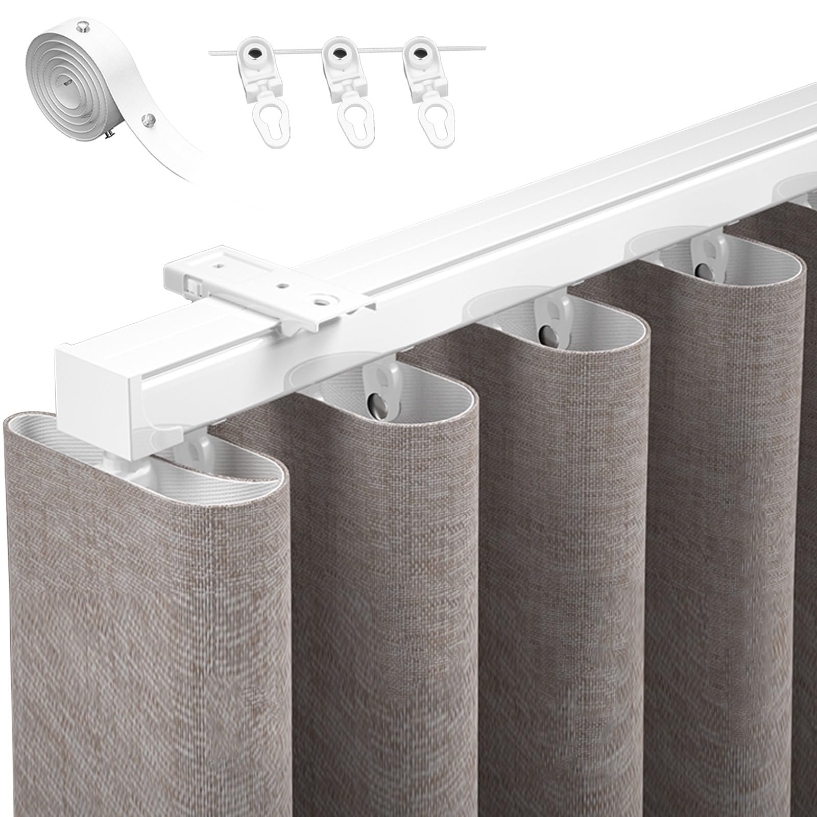 Système de rail de rideau avec ruban adhésif blanc S W e Rail de draperie en aluminium Montage mural/plafond Glisse silencieuse Rail séparateur de pièce (130 cm/107 mm)