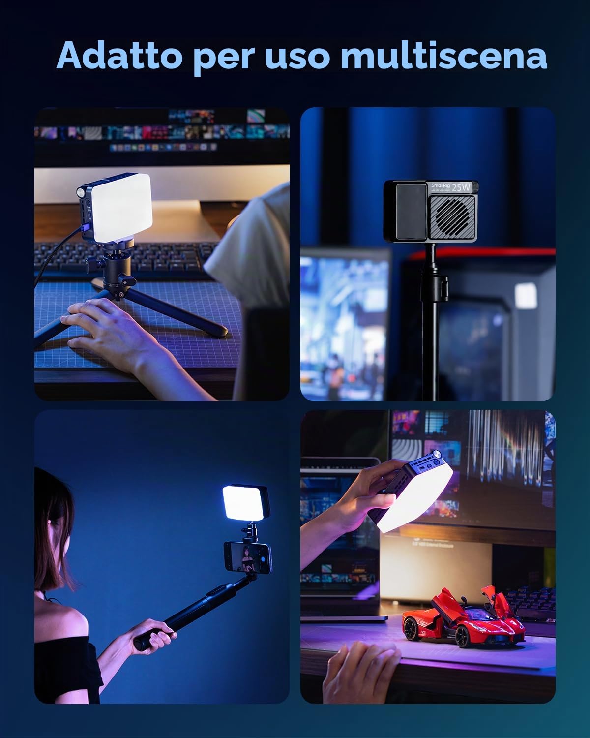 SMALLRIG RM 25C Mini luce video LED RGB, batteria da 3100 mAh, display LCD HD, luce portatile per fotocamera, per fotografi e content creator, 2500K-10000K CRI 96 TLCI99, montaggio magnetico- 5357