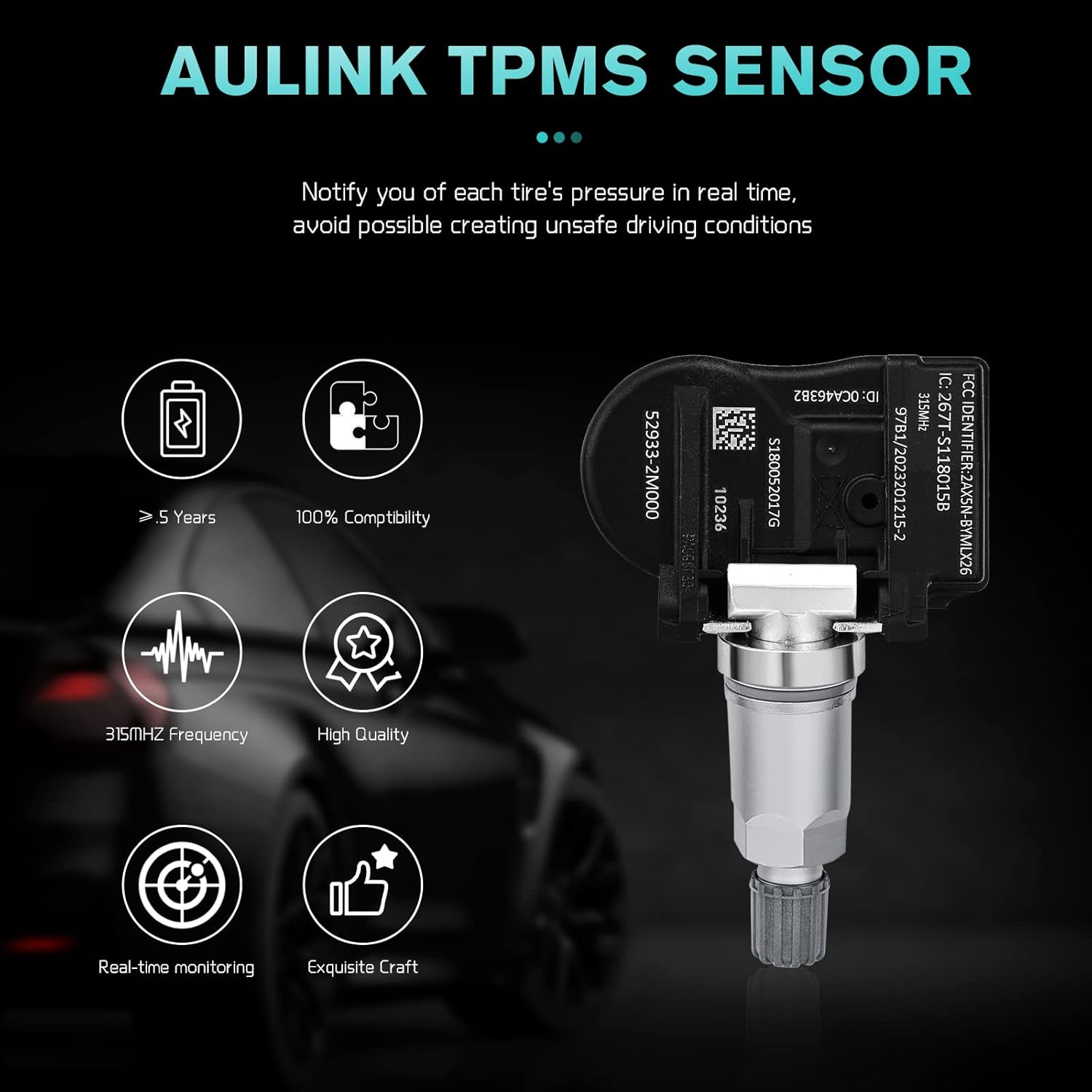 529332M000 TPMS Tire Pressure Monitoring Sensor for Kia Cadenza Forte Optima Sorento Soul, Hyundai Accent Sonata Elantra GT Genesis Coupe, Mitsubishi i-MiEV Lancer Mirage Outlander RVR