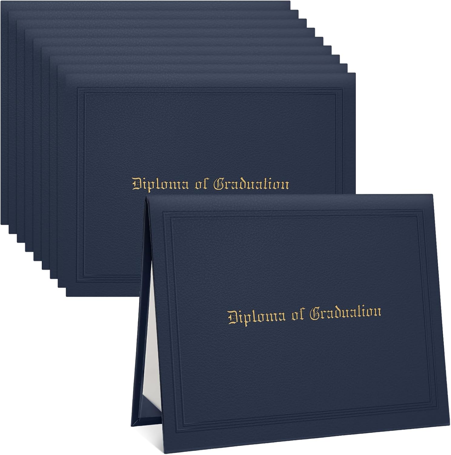Teling 10 Pcs Graduation Imprinted Diploma Holder 8.5''x 11'' Diploma Cover Graduation Padded Certificate Holder Smooth Leatherette Certificate Cover Letter Size Folder for College School (Navy Blue)