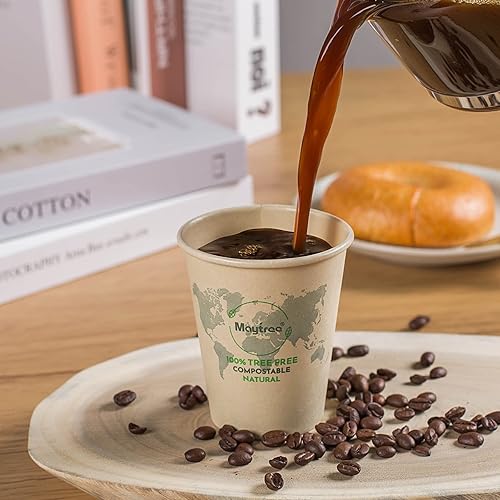 Miniatura 4 de MayTree Tazas de café caliente de papel desechables de 8 onzas, tazas de papel de bambú compostables y biodegradables para llevar y café helado,