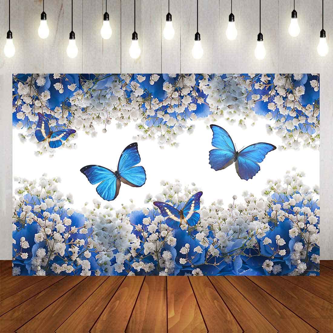 Amazon.com: GURETER 蝴蝶背景10x8 英尺(約3.0x2.4 公尺)藍色玫瑰白色花朵滿天星照片背景幕適合生日女孩甜美16  種裝飾攝影道具BJXTGU69 : 電子