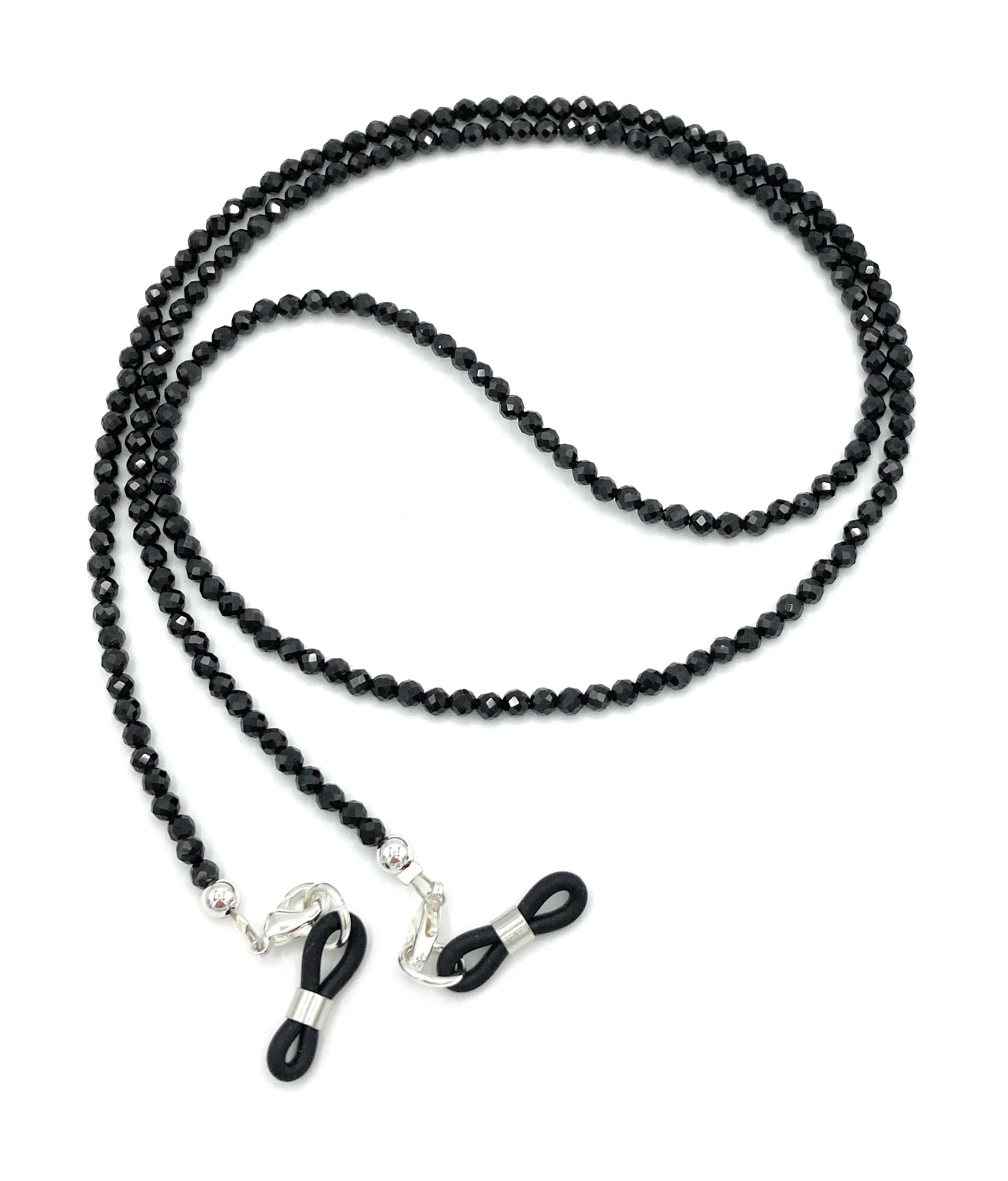Kette, Brillenkette, Brillenband, Brillenschmuck, Kette für Lesebrille, Brillenkordel, Brille, Brillenhalter, Schlangenkette Natürliche Edelsteinperlen, handmade, Spinell, schwarz