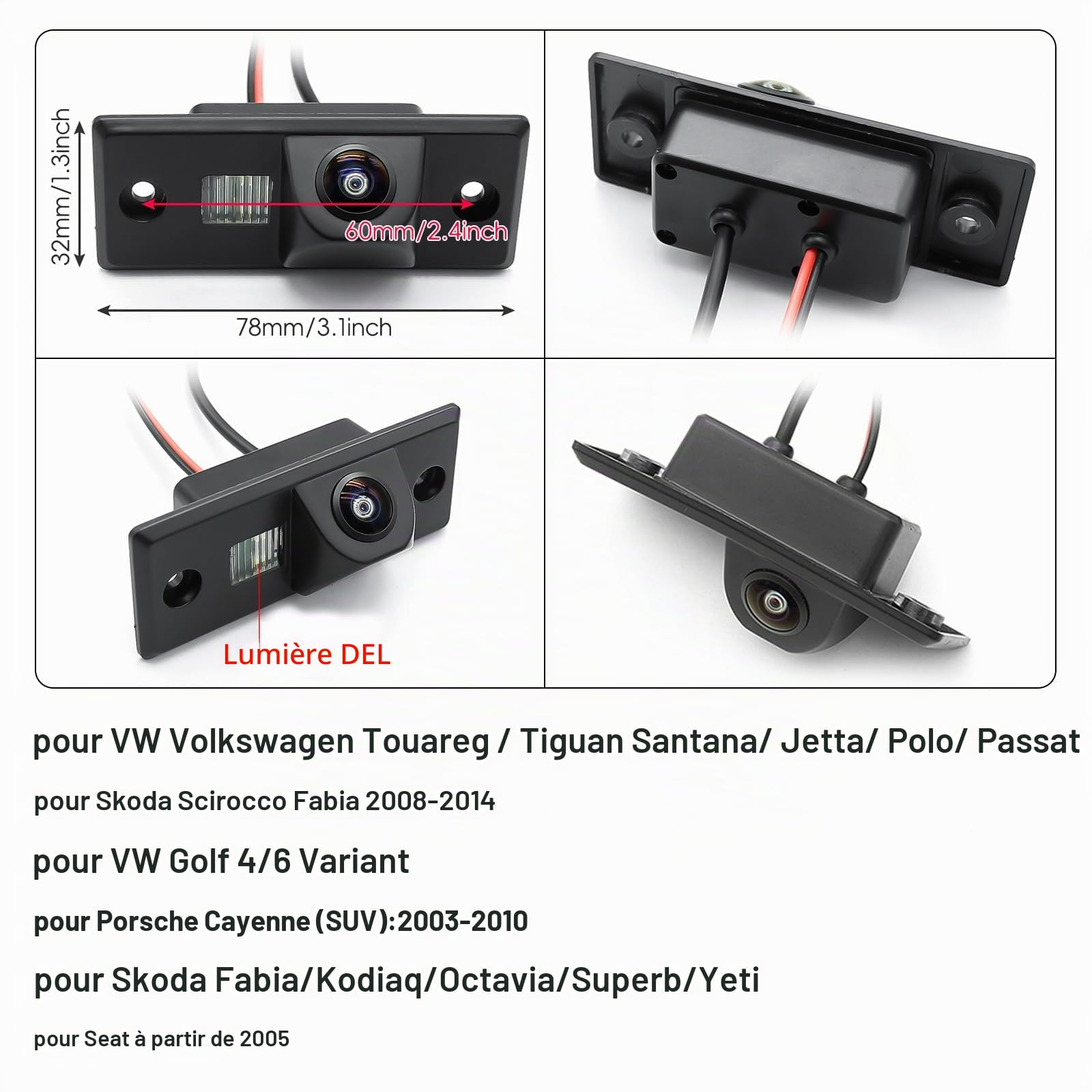 AHD 720P Caméra de recul pour VW Golf Passat Tiguan Touran Polo Touareg, Skoda Octavia Superb Fabia, Cayenne Panamera Cayman, Seat à partir de 2005 170 degrés Objectif fisheye Caméra de recul