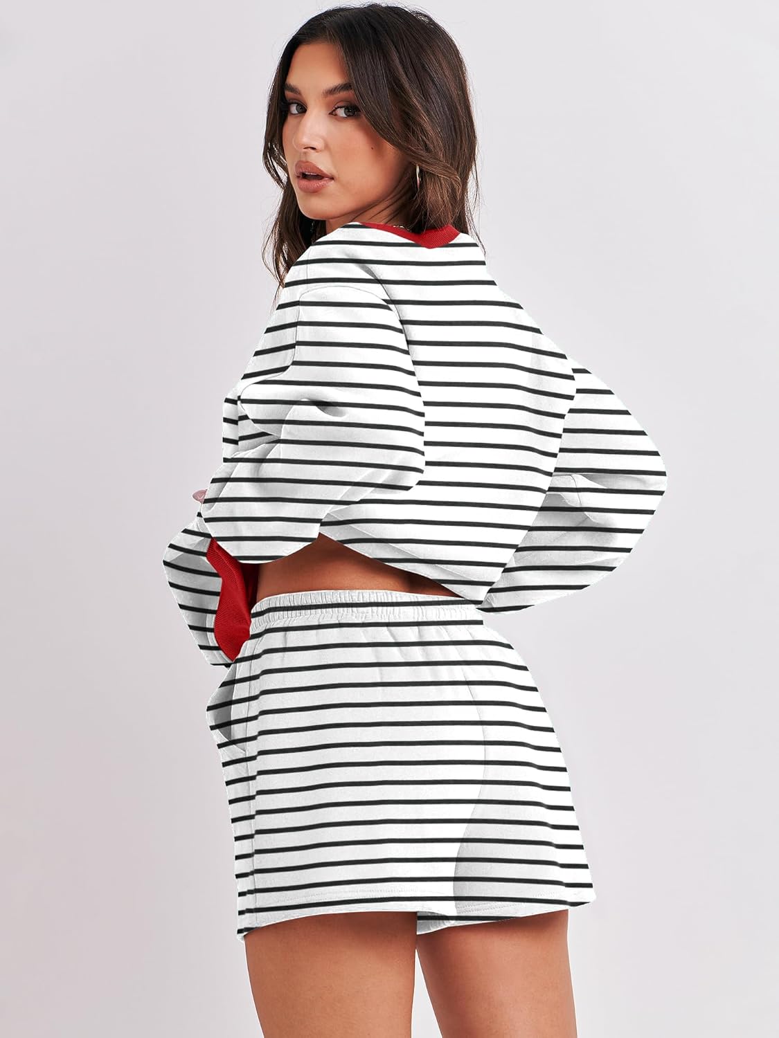 MYHALF レディース 2ピースアウトフィット クリスマス スウェットショーツセット 2025 オーバーサイズ カジュアル ラウン