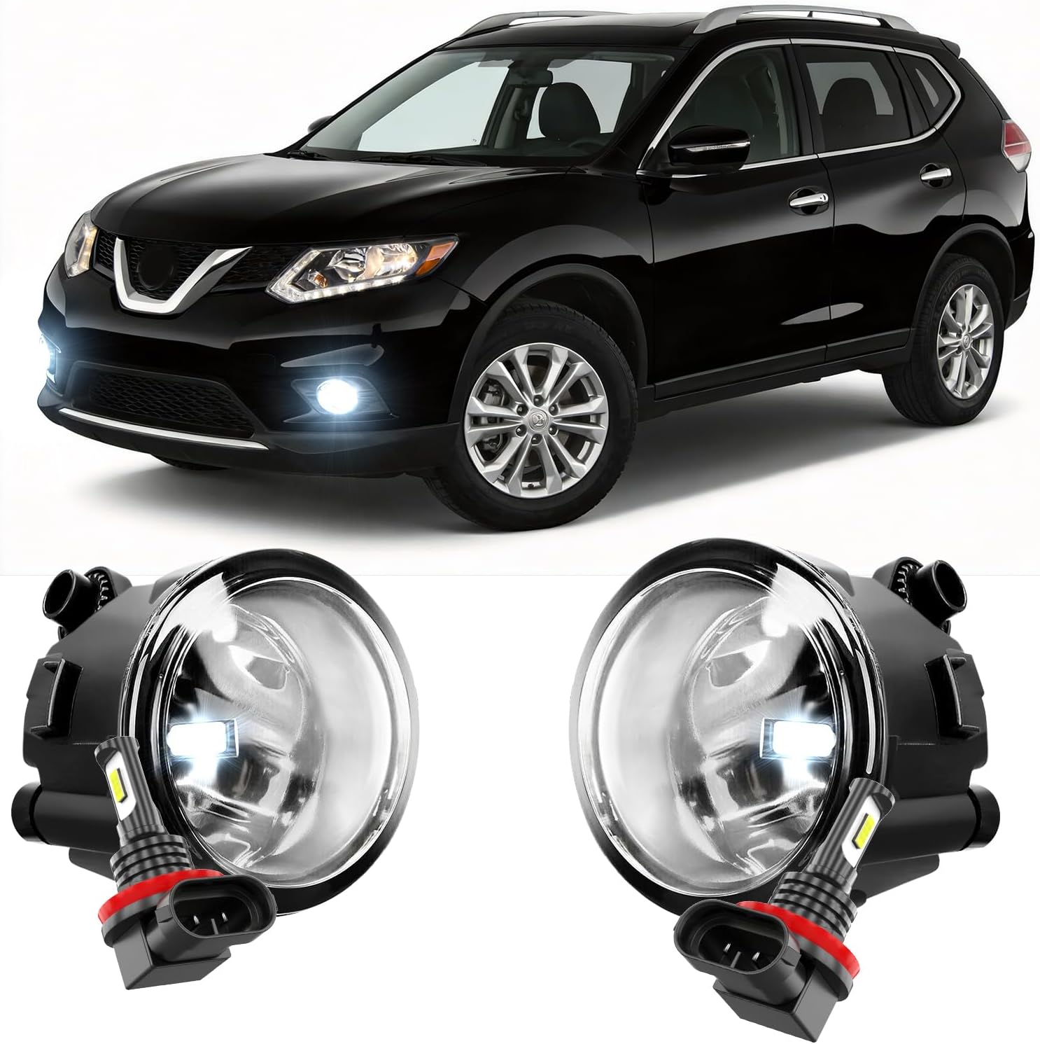 Compatible with Nissan Rogue 2011-2013 Fog Light Assembly, Left+Right Pair, 12V 55W LED Fog Bulb, Plug and Play, 6000k Coolwhite, Pack of 2