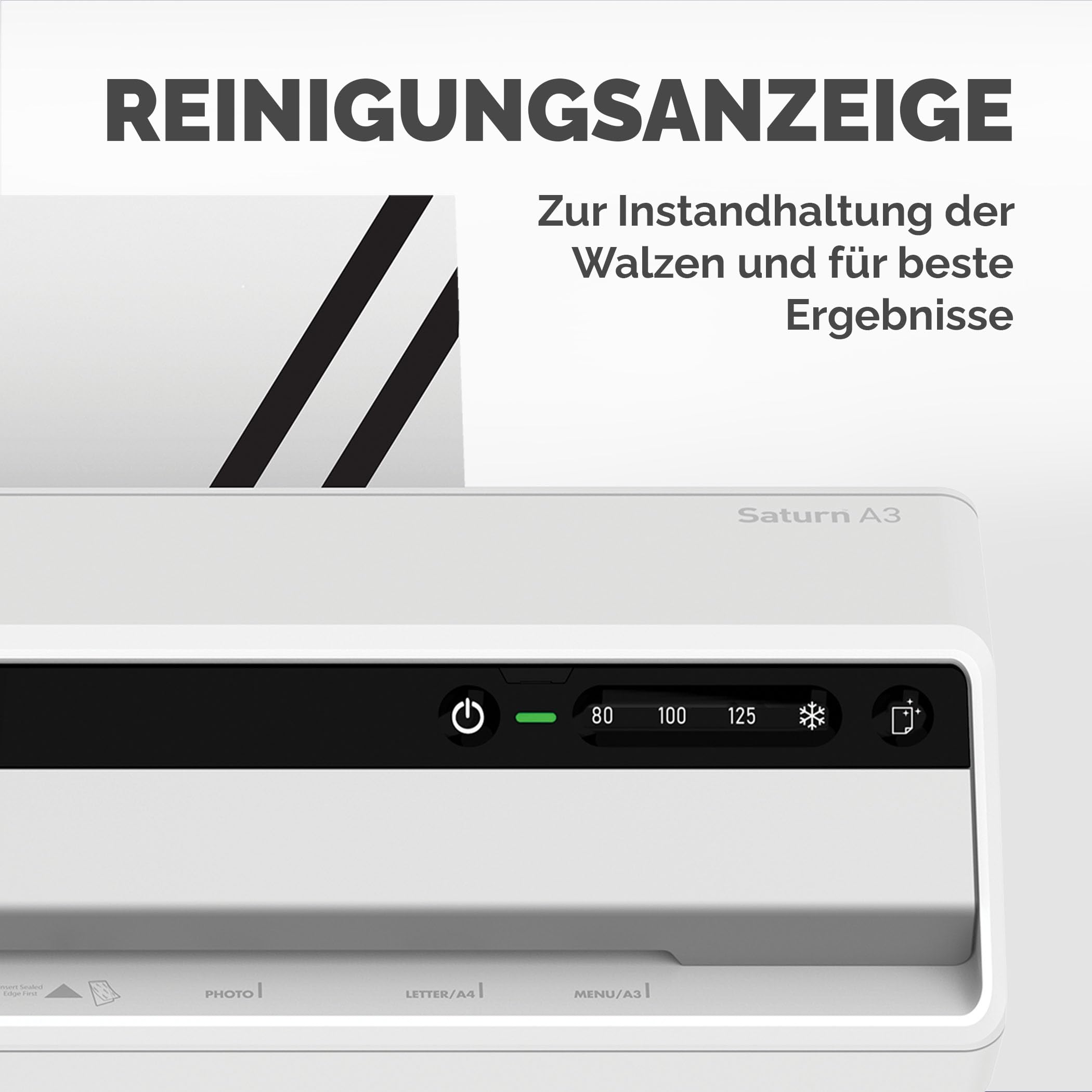 Fellowes Saturn A4 Laminiergerät fürs Büro – InstaHeat, 60 Sek. Aufwärmzeit, Staufreigabe, Auto-Abschaltung – für 80/100/125 Mikron – inkl. 10 Folien – für Zuhause & Büro