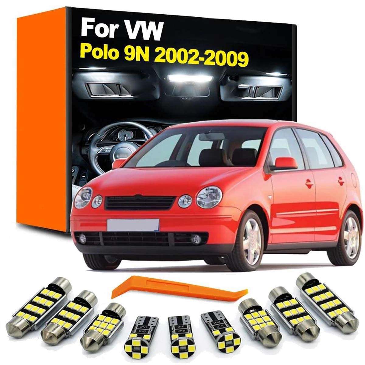 Kit de 10 Luces LED Interiores de Techo, Lectura y Maletero, para VW Polo MK4 9N 9N3 2002 2003 2004 2005 2006 2007 2008 2009