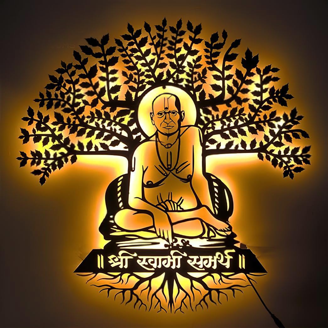 NEXTSTEP1 Shri Swami Samarth Metal Wall Art with light - Wall Decoration | Wall Hanging (24 x 24 inch) 2mm | Black Matte Finish.-image-42