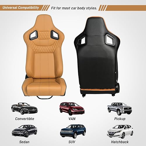 Miniatura 7 de WTRAVEL Asientos de Carreras 2 Piezas Asientos Bucket Reclinables con 2 Deslizadores Asientos de Cuero PU Ajustables Asientos Deportivos Universales