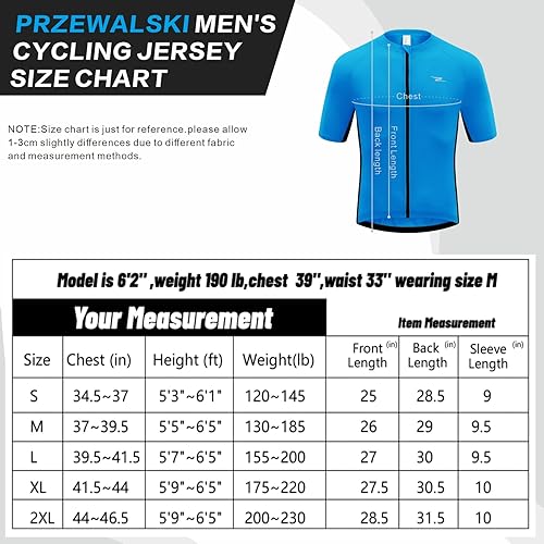 Miniatura 7 de Przewalski Camiseta de ciclismo para hombre, manga corta, cremallera completa, con 3 bolsillos traseros, transpirable