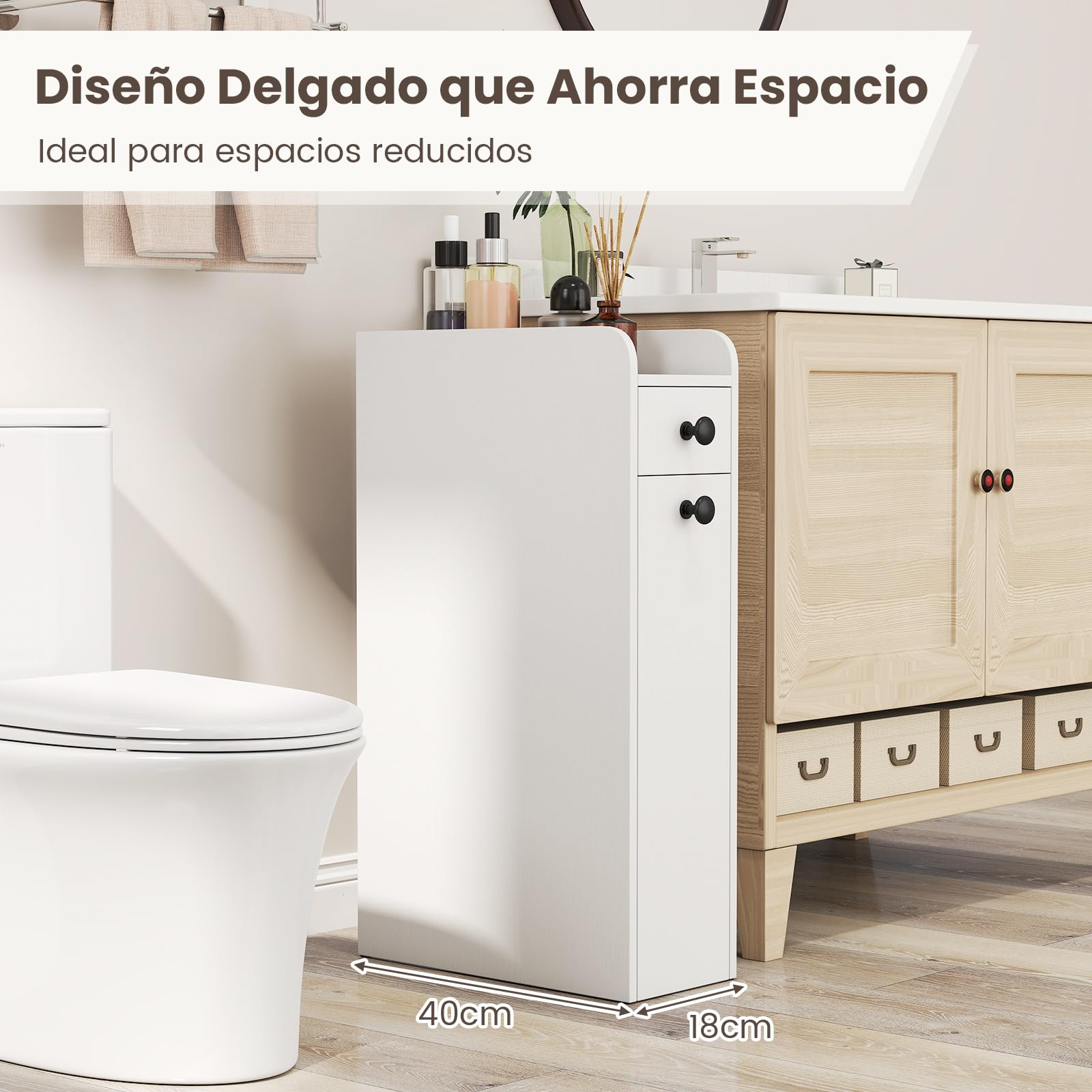 COSTWAY Armario de Baño Estrecho de 4 Niveles, Mueble Auxiliar de Baño Estrecho con Cajones, Encimera con Bordes Elevados, Ruedas y Pomos, Gabinete de Almacenamiento para Baño Cocina Salón (Blanco)