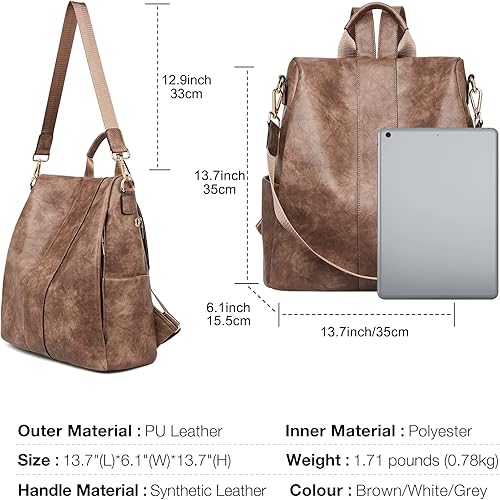 Miniatura 3 de FOXLOVER Mochilas de cuero sintético para mujer, mochila de moda convertible para viaje, bolsos multiusos para mujer, Marrón B, Vintage