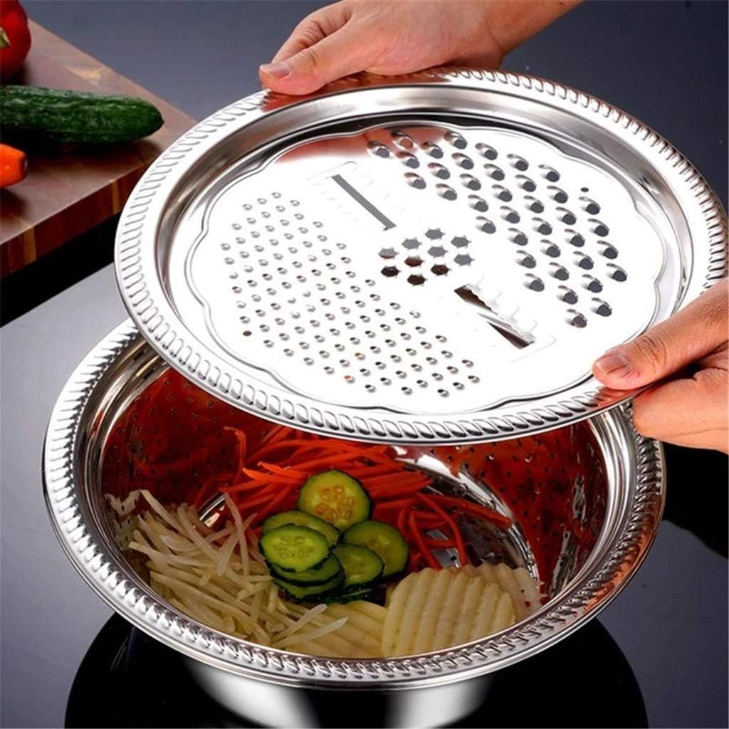 Graters for Kitchen Handheld Stainless Steel Drain Basket Vegetable Cutter 3 In 1 Kitchen Multipurpose Julienne Grater Salad Bowl For Home Colanders & Food Strainers(10in)