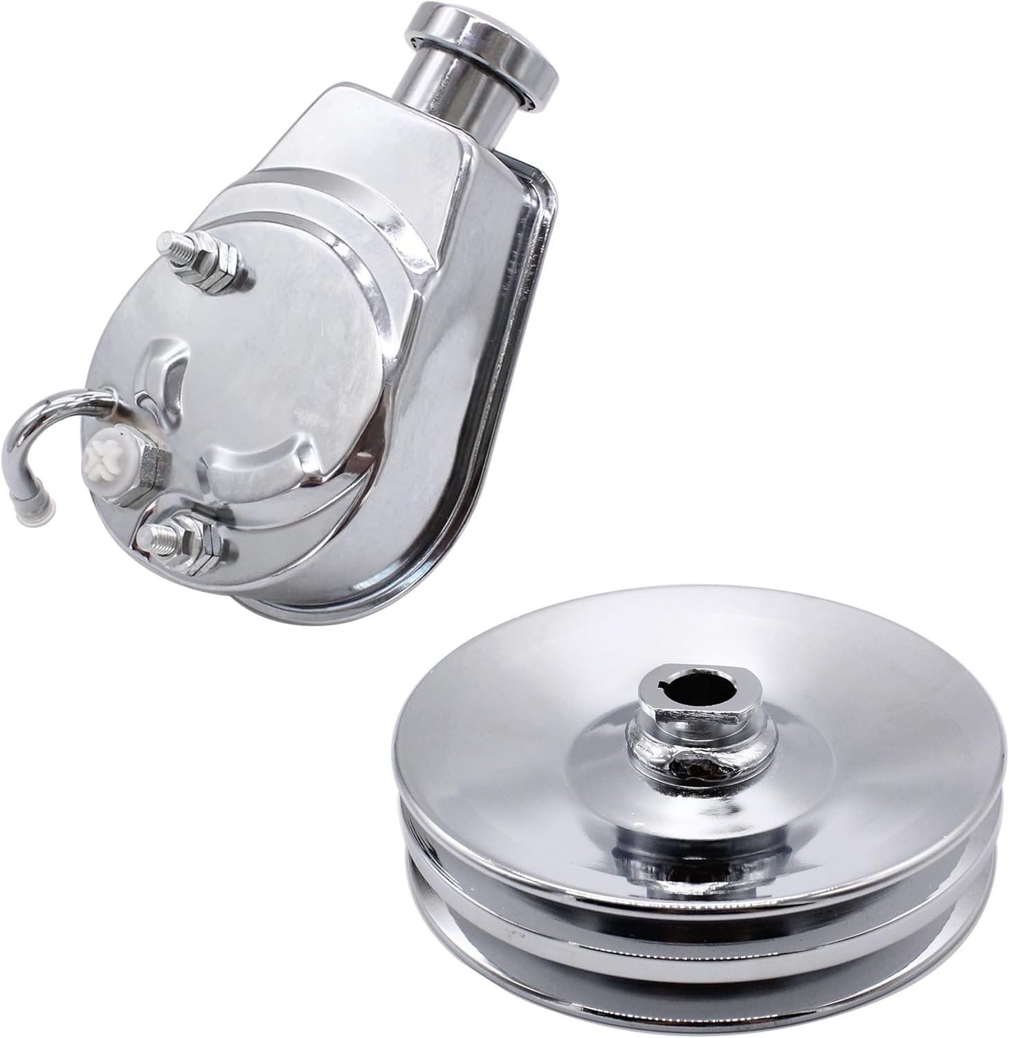 BBC SBC Chevy ChromeSaginaw Style Power Steering Pump w/Double Groove Pulley