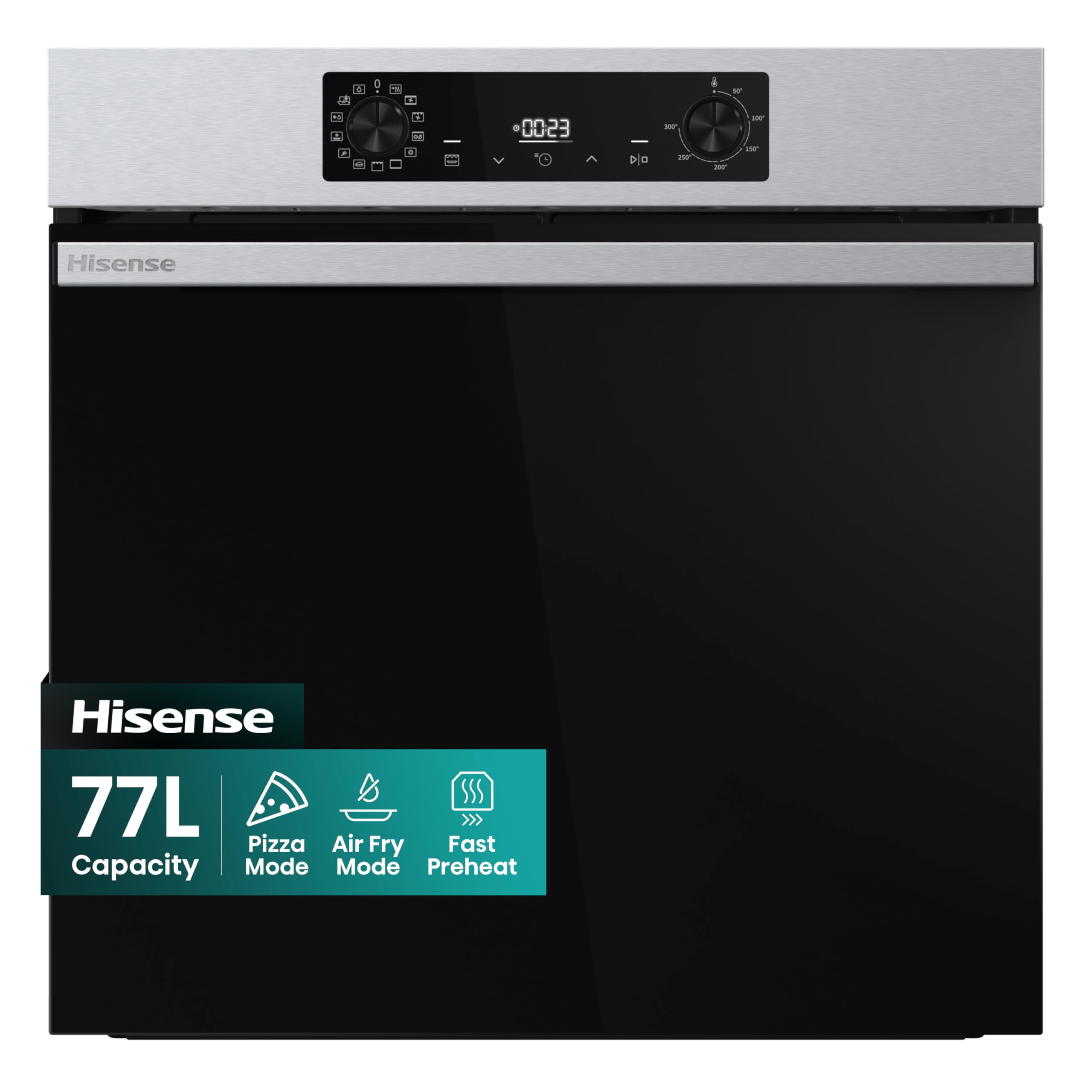 Hisense BI626PXUPUK - Built-in 77L Electric Single Oven - Stainless Steel with Fast preheat, Even Bake, 300°C Pizza Mode, Frozen Food Mode, Pyrolytic Self Clean - A+ Rated, Extra Large