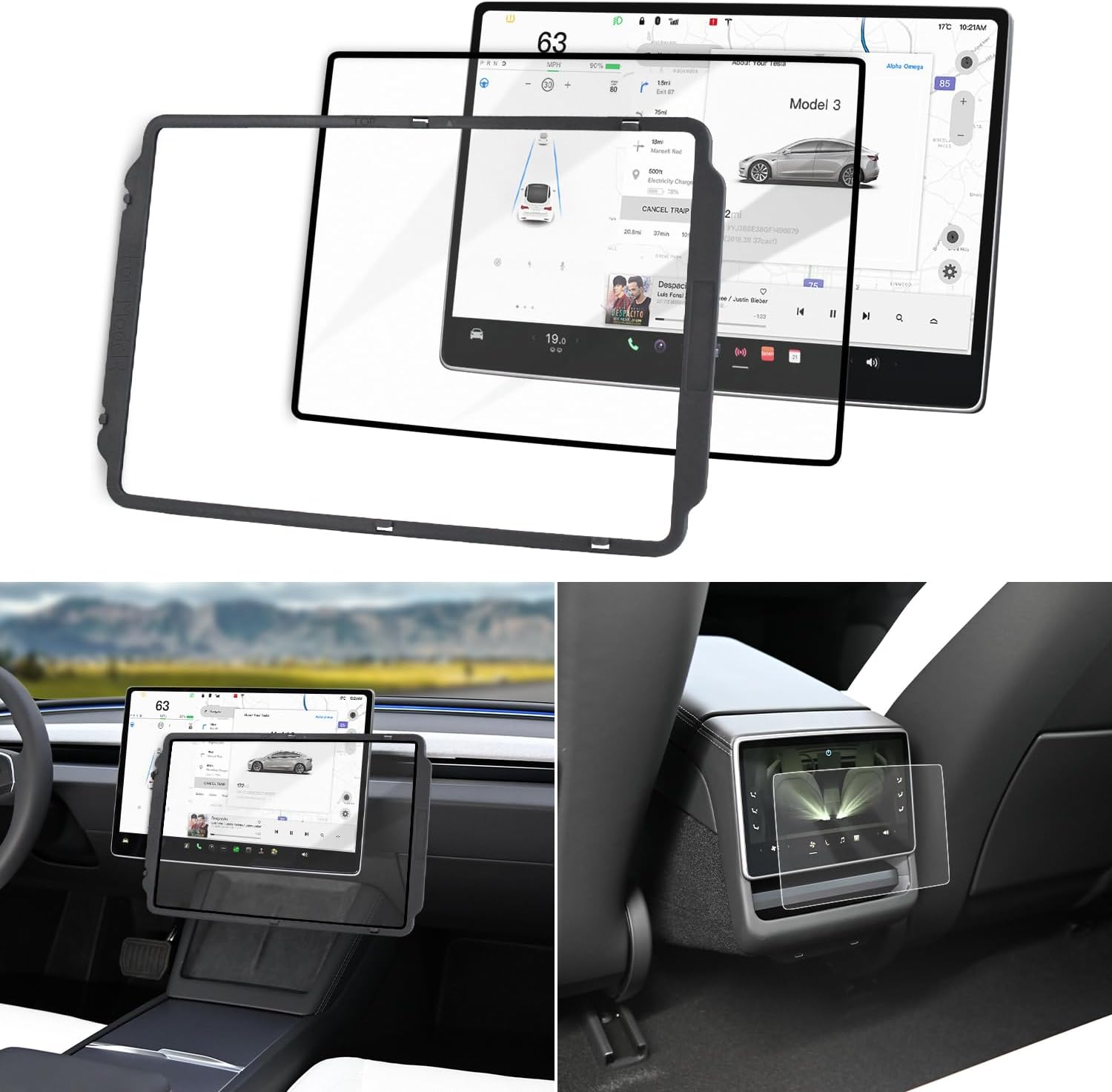 VIHIMAI Pack of 2 Premium Screen Protectors for Tesla Model Y Juniper 2025 and Model 3 Highland 2024-2025 15.4 Inch Front and 8 Inch Back Protection Matt, Anti-Glare, Scratch-Resistant