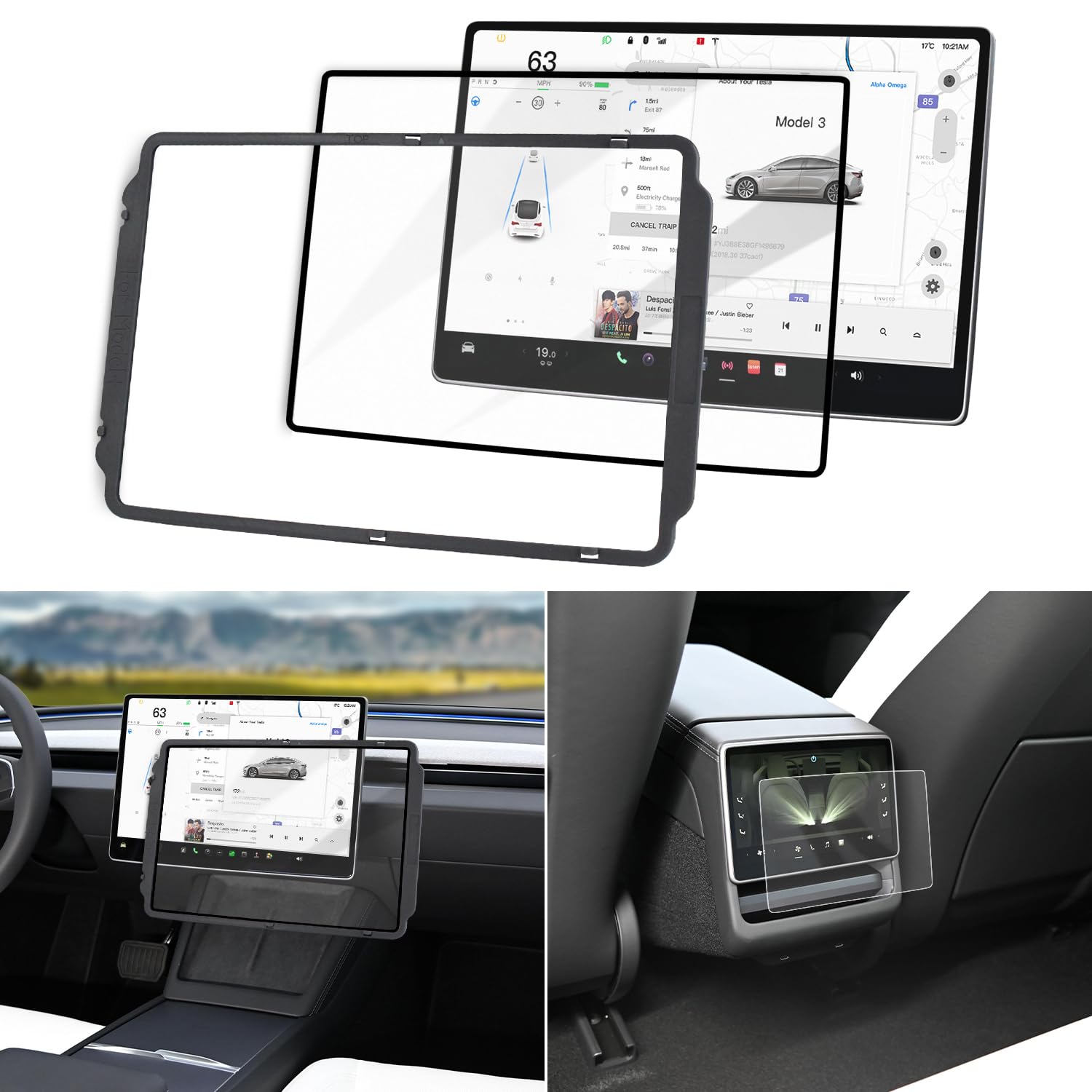 VIHIMAI Pack of 2 Premium Screen Protectors for Tesla Model Y Juniper 2025 and Model 3 Highland 2024-2025 15.4 Inch Front and 8 Inch Back Protection Matt, Anti-Glare, Scratch-Resistant