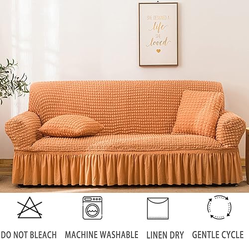Miniatura 5 de Jeloris Funda elástica para sofá biplaza de fácil ajuste con falda, duradera, lavable, protector universal de muebles de alta elasticidad para