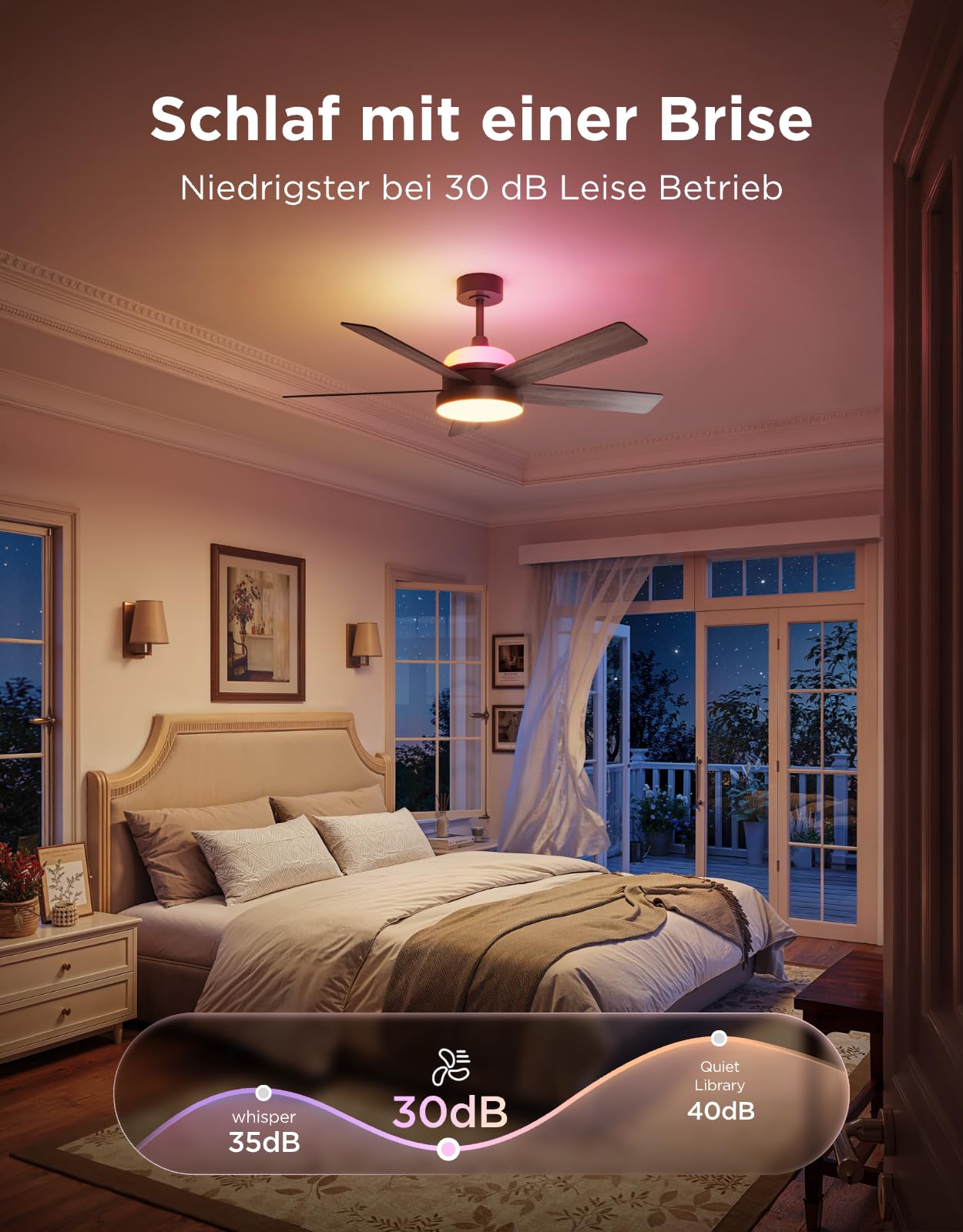 Govee Deckenventilator mit Beleuchtung RGBIC, Ø132cm, 2800 lm, Reversibler DC Motor, Smart Leise