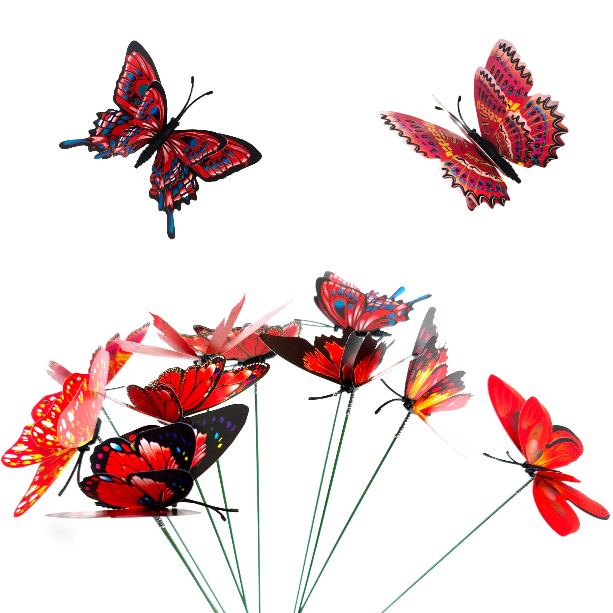 QACUU 10pcs Butterfly Stakes, Garden Ornaments Outdoor for Flower Pots, Plants and Yard, Butterfly Garden Stakes for Patio or Lawn, Fairy Garden Accessories and Ornaments for Fairy (Red)