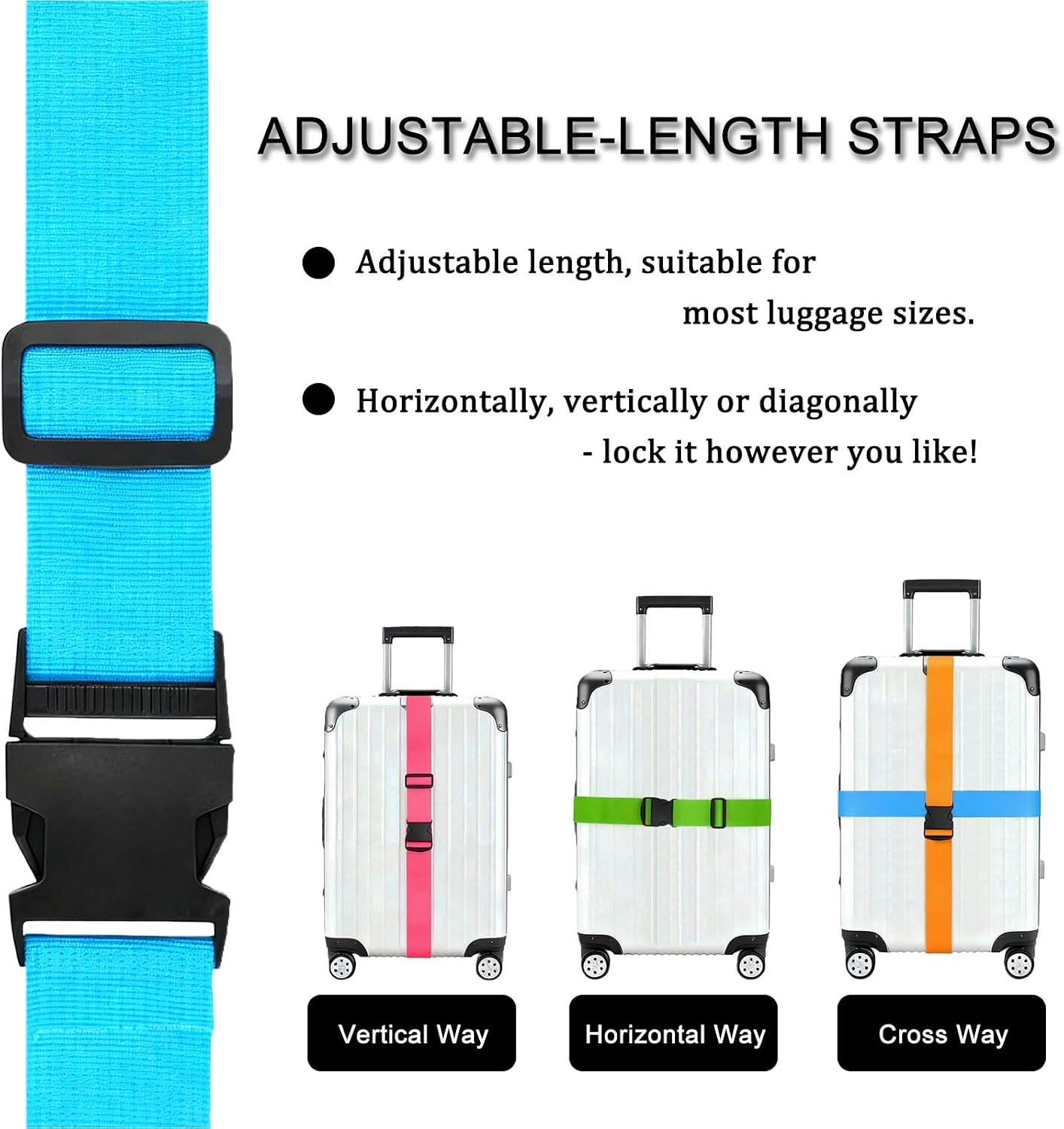 5 Pack Luggage Straps for Suitcases TSA Approved, 74"x2" Adjustable Travel Belt, Multi-Color Luggage Identifiers Keep Suitcase Secure and Easy to Spot While Traveling