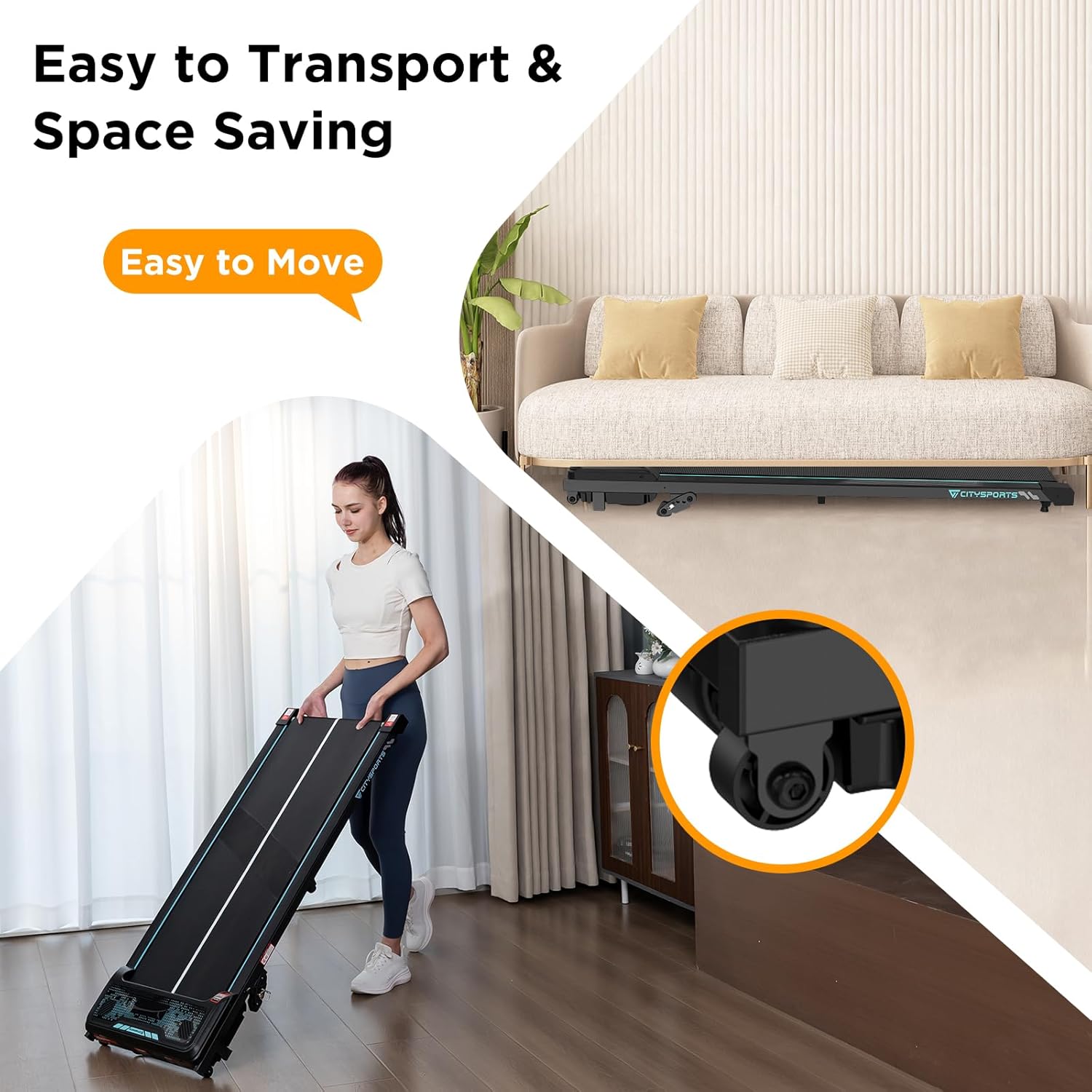 Woman walking on the CITYSPORTS CS-WP6 treadmill with an activated incline feature.