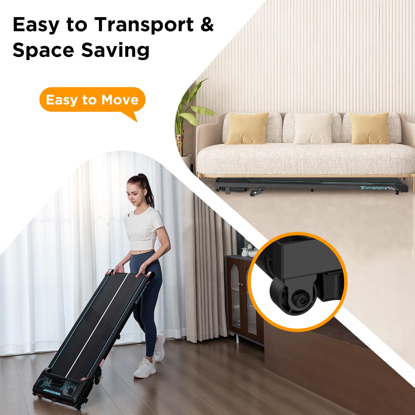 CITYSPORTS Tapis de Course Électrique Inclinable 8–10% 1–6 km/h avec Écran LED Télécommande Pliable