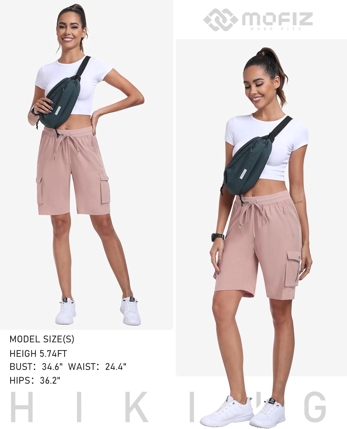 MoFiz Women's 10" Hiking Cargo Shorts Lightweight Quick Dry Outdoor Running Athletic Short Summer Travel Loose 6 Pockets - Image 7