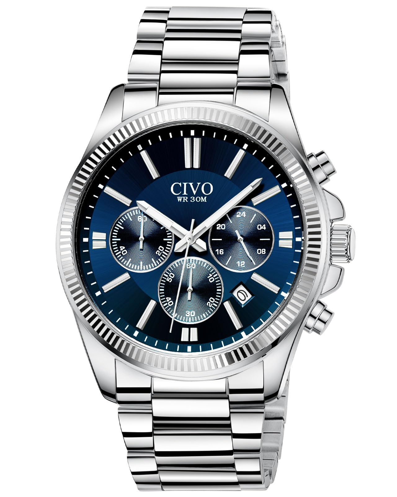 CIVO Uhren Herren Edelstahl Chronograph Silber Armbanduhr Herren mit Datum - Wasserdicht Quarz Uhr Mode Casual