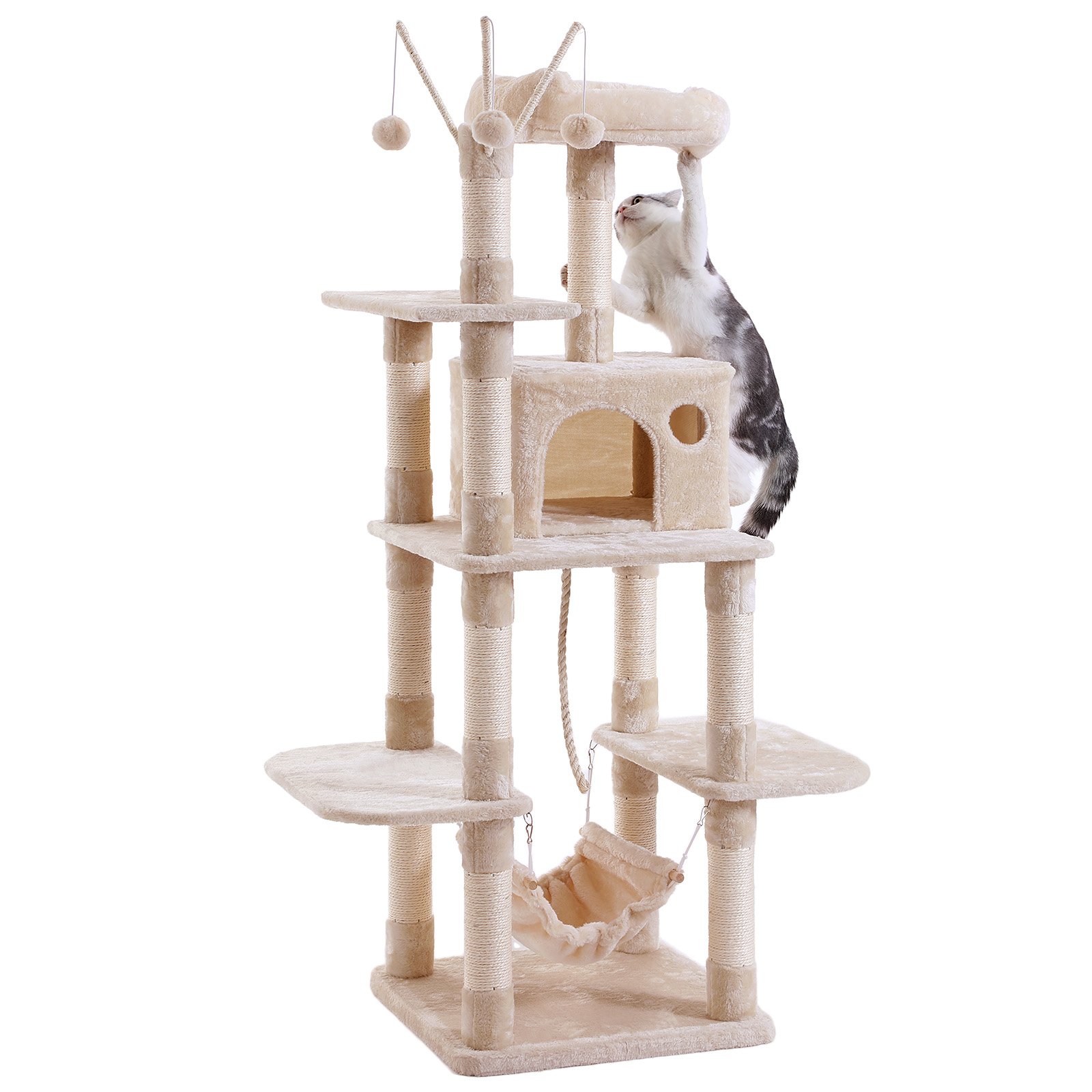 FEANDREA Tiragraffi Gatto Albero Tira Graffi Gioco Giacattolo Gatti Altezza 154 cm in Sisal Naturale PCT86M