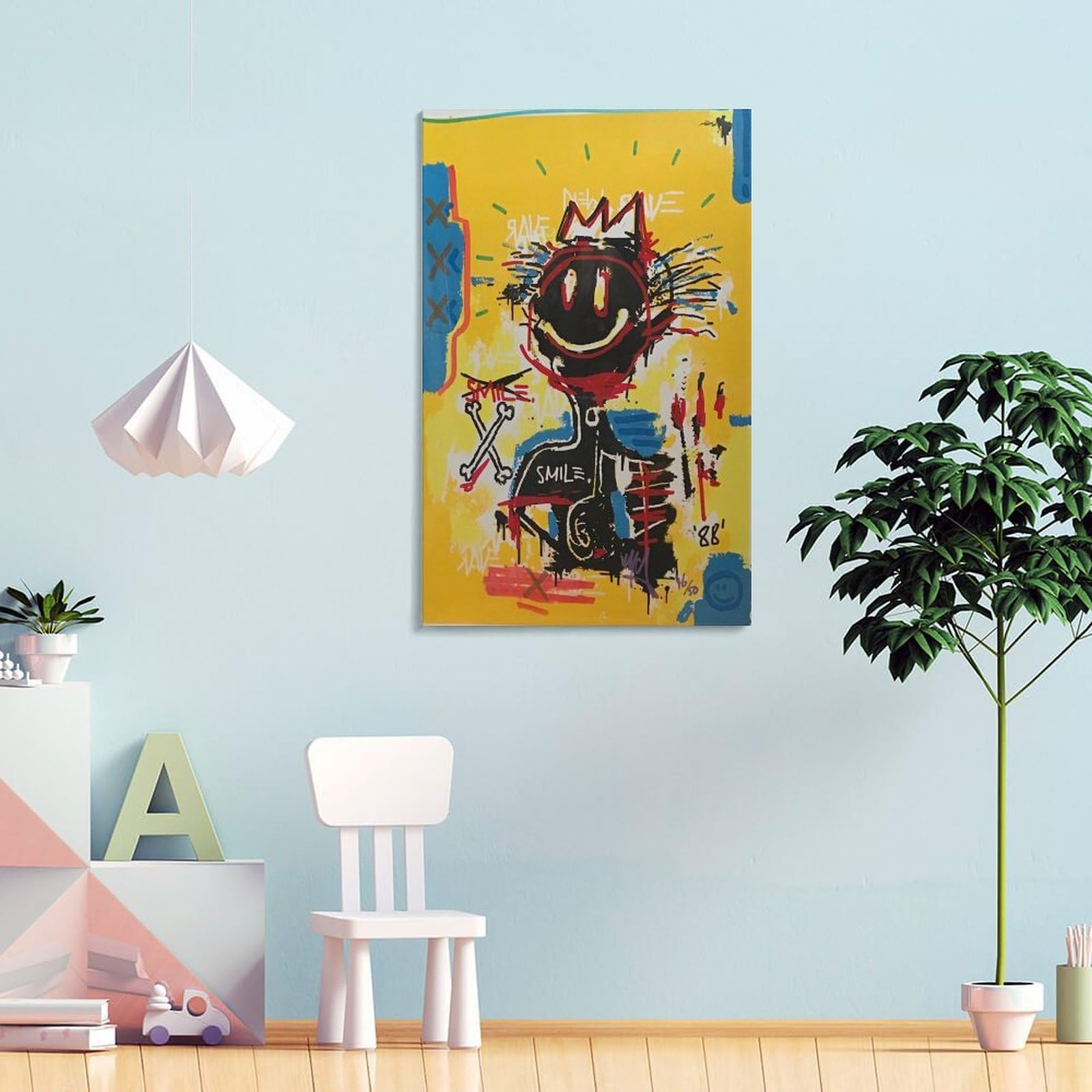 Amazon.co.jp: Jean-Michel Basquiat Smiley キャンバスポスター寝室の