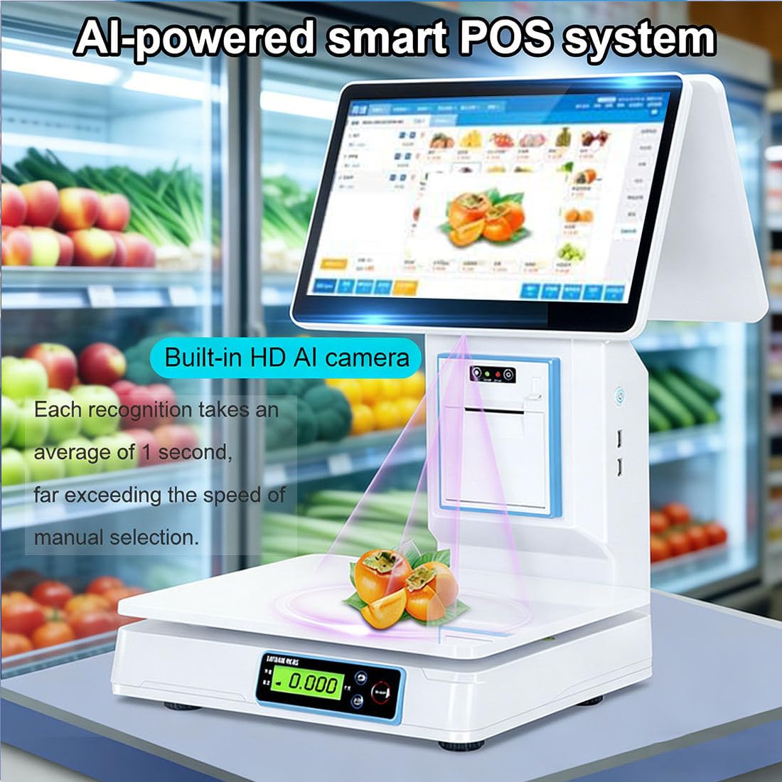 Système De Point De Vente avec Balance,Caisse Enregistreuse Windows,écran Tactile Capacitif 15,6 Pouces,pour Commerce Détail Et L'hôtellerie-Restauration,8 Go Ram,Ssd 256 Go,Imprimante 58 Mm