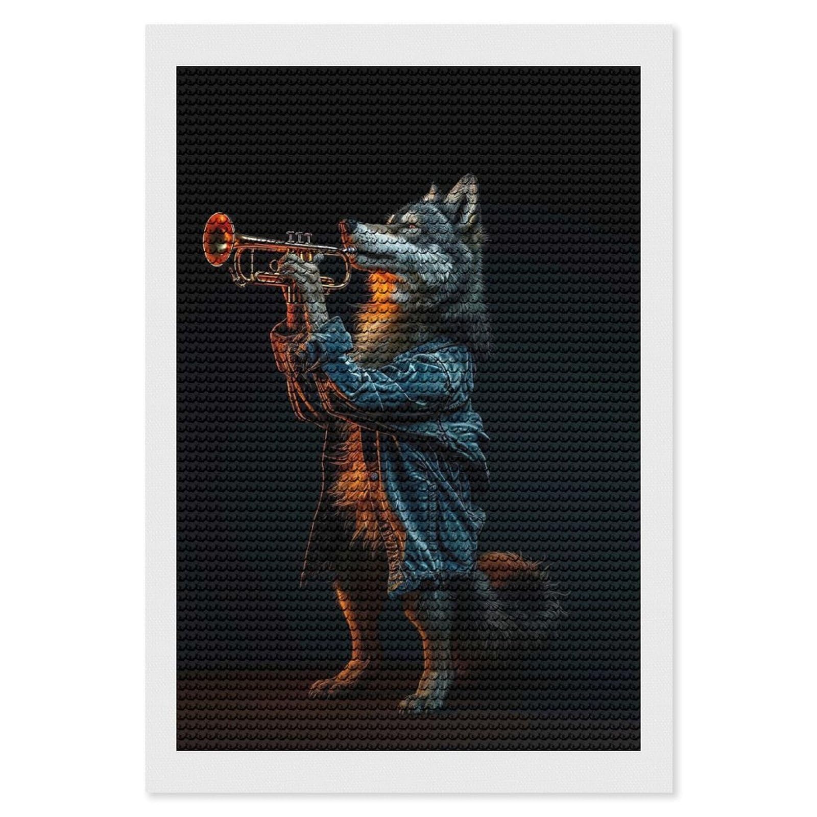 Junmoney Wolf Trumpet Round Drill Diamond Painting 8"x12", Satisfying Creative Project, Complete Accessories, Printed Canvas