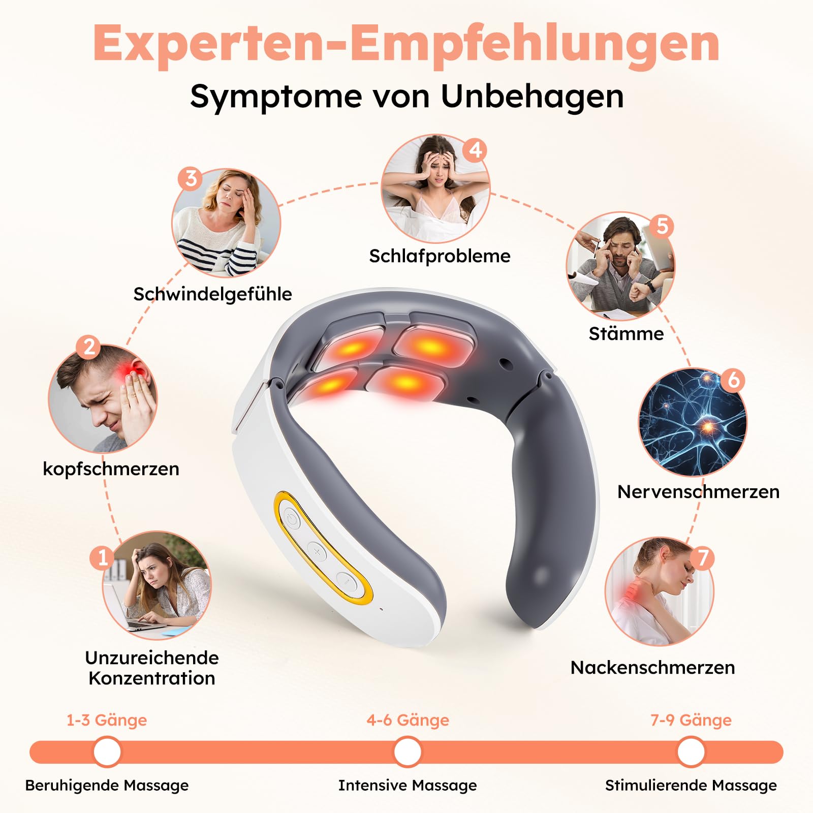 Neurotex Nackenmassagegerät,Mit Stimme,Bio-Neuro-Modulation,11-In-1Nackenlösung,Tragbares Beheiztes Nackenmassagegerät,6 Modi,9 Intensitätsstufen,Elektrisches Nacken Massage für Büro Hause und Reise