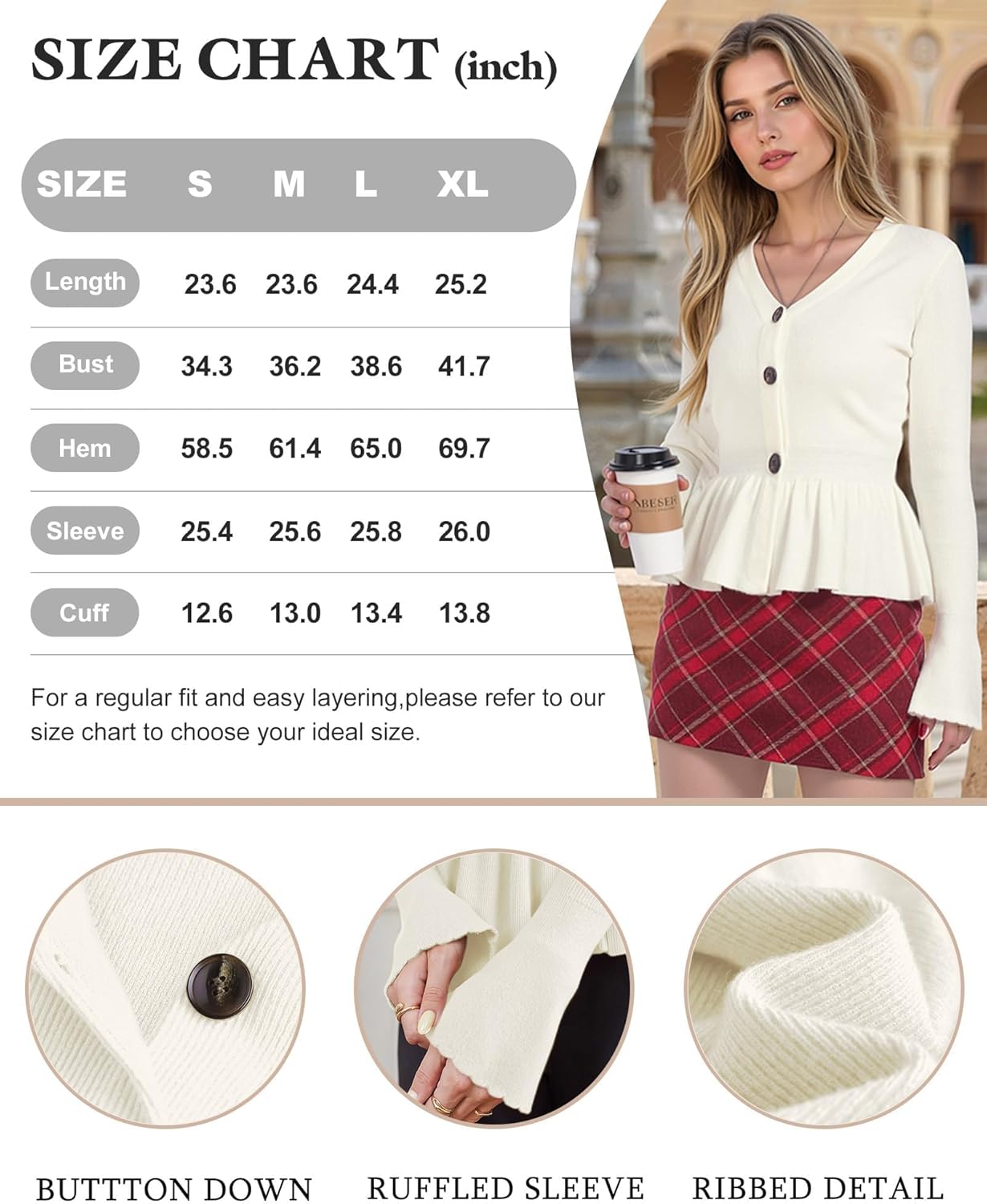 Vivilli Fall Open Front Cardigan Sweaters for Women Trendy Long Sleeve Peplum Tops Knit Button Sweater Casual Outerwear - Image 5